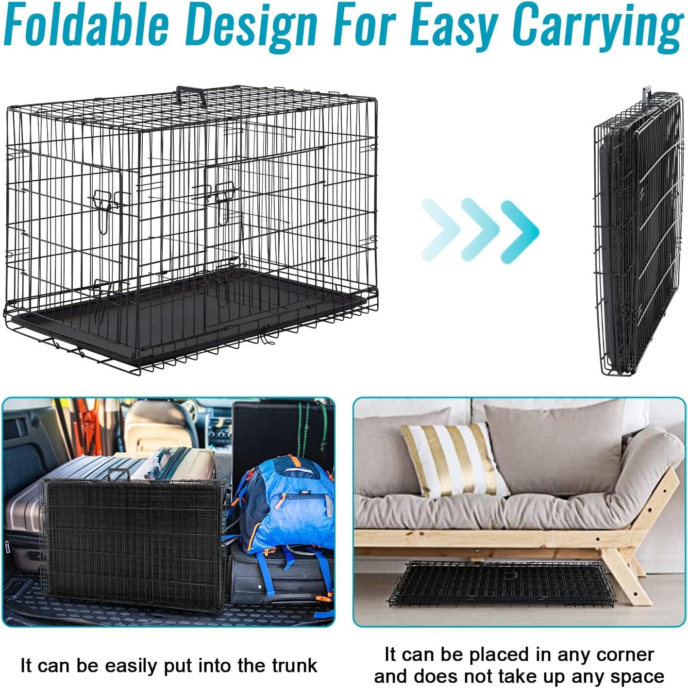 image:imageFDW Dog Crate Dog Kennel Cage with Double Door36 inch Folding Metal Wire Dog Cage with Removable TrayampDivider PanelPet Crate for Medium DogsPinkBlack