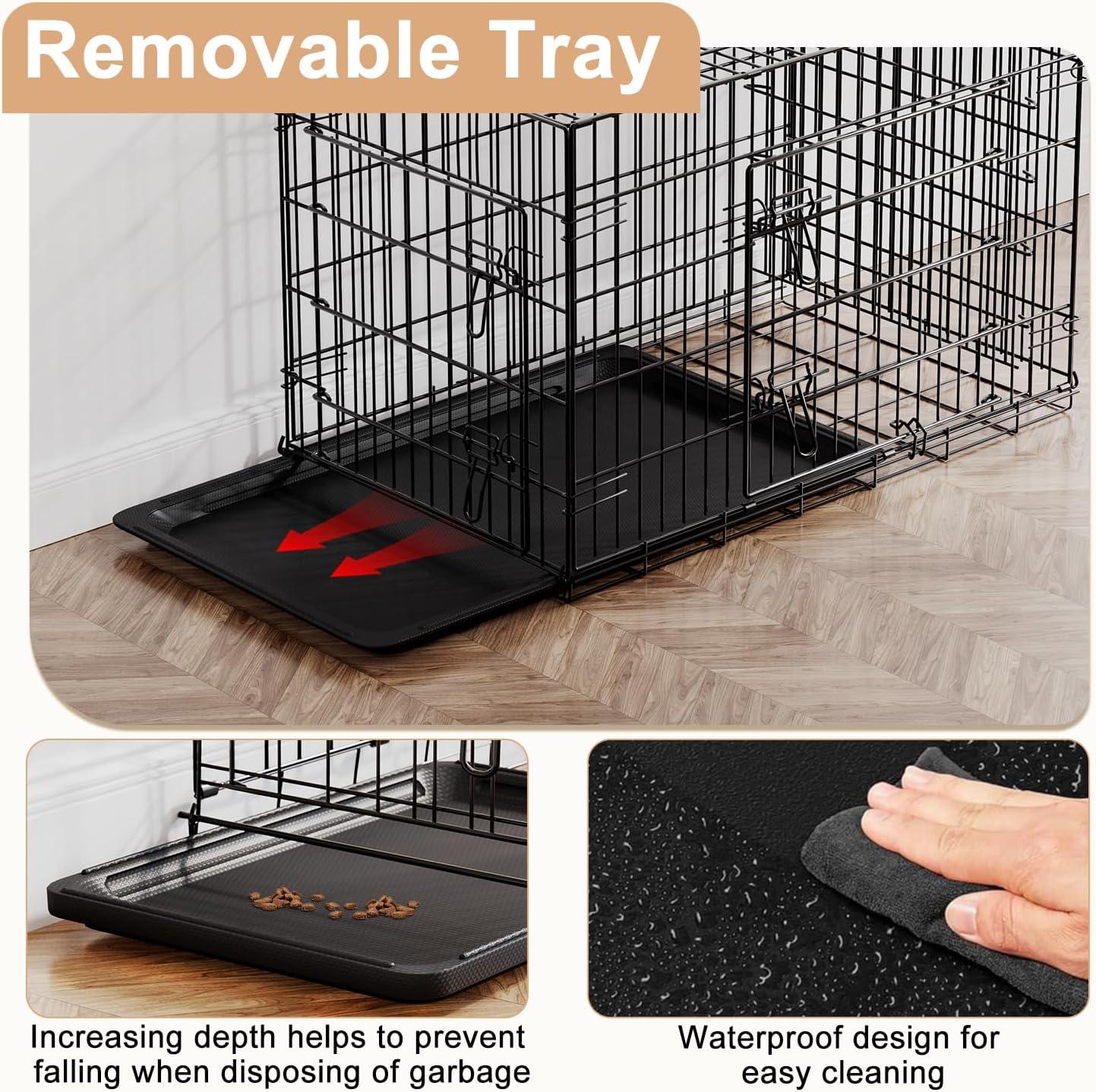 image:imageFDW Dog Crate Dog Kennel Cage with Double Door36 inch Folding Metal Wire Dog Cage with Removable TrayampDivider PanelPet Crate for Medium DogsPinkBlack