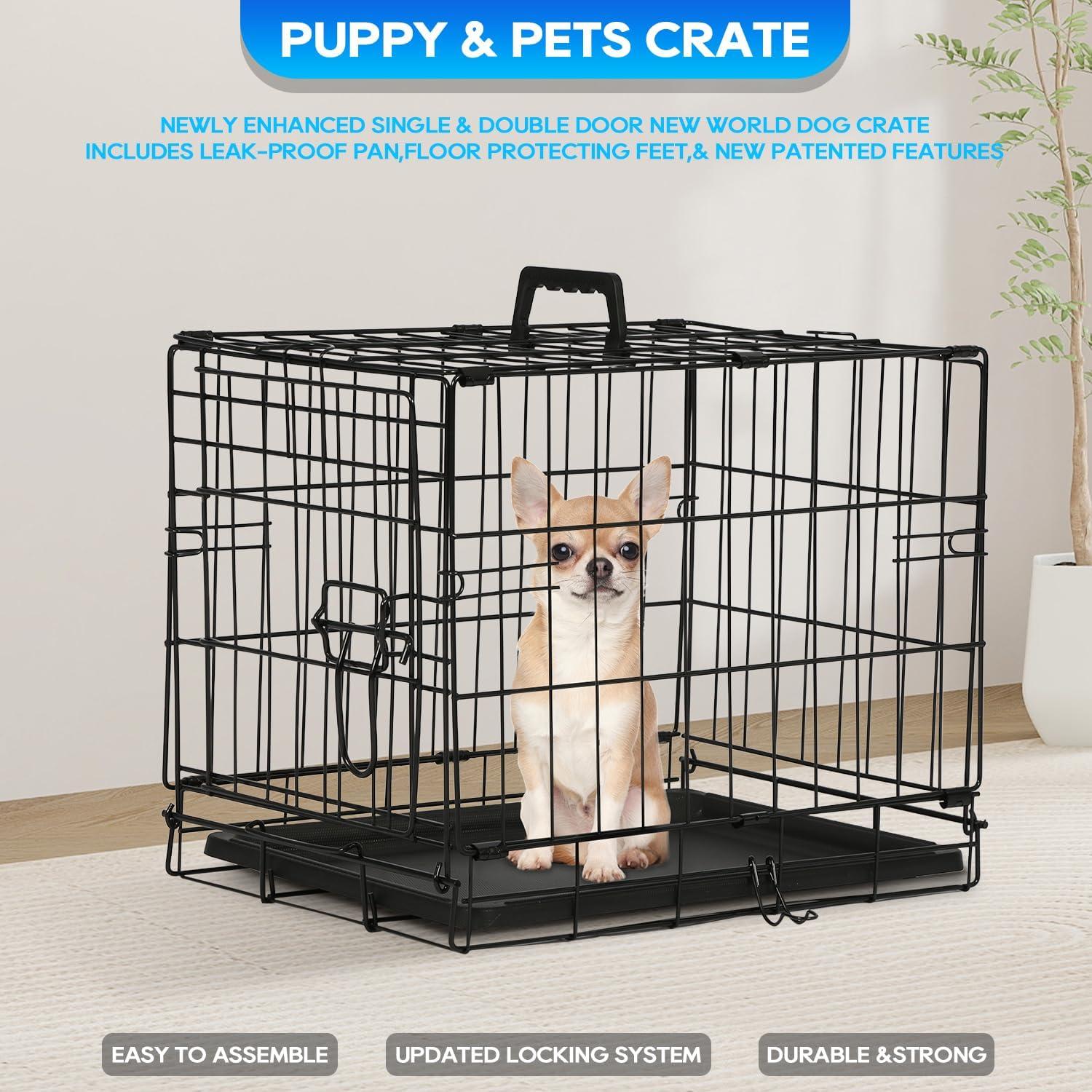 image:imageFDW Dog Crate Dog Kennel Cage with Double Door36 inch Folding Metal Wire Dog Cage with Removable TrayampDivider PanelPet Crate for Medium DogsPinkBlack