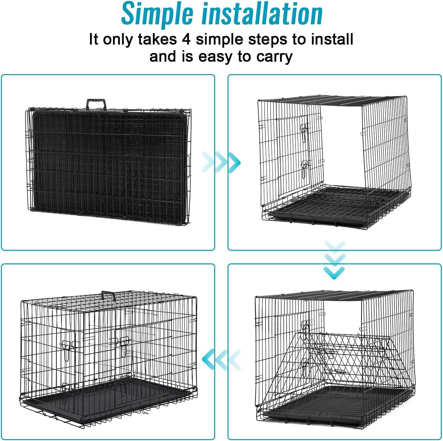 image:imageFDW Dog Crate Dog Kennel Cage with Double Door36 inch Folding Metal Wire Dog Cage with Removable TrayampDivider PanelPet Crate for Medium DogsPinkBlack