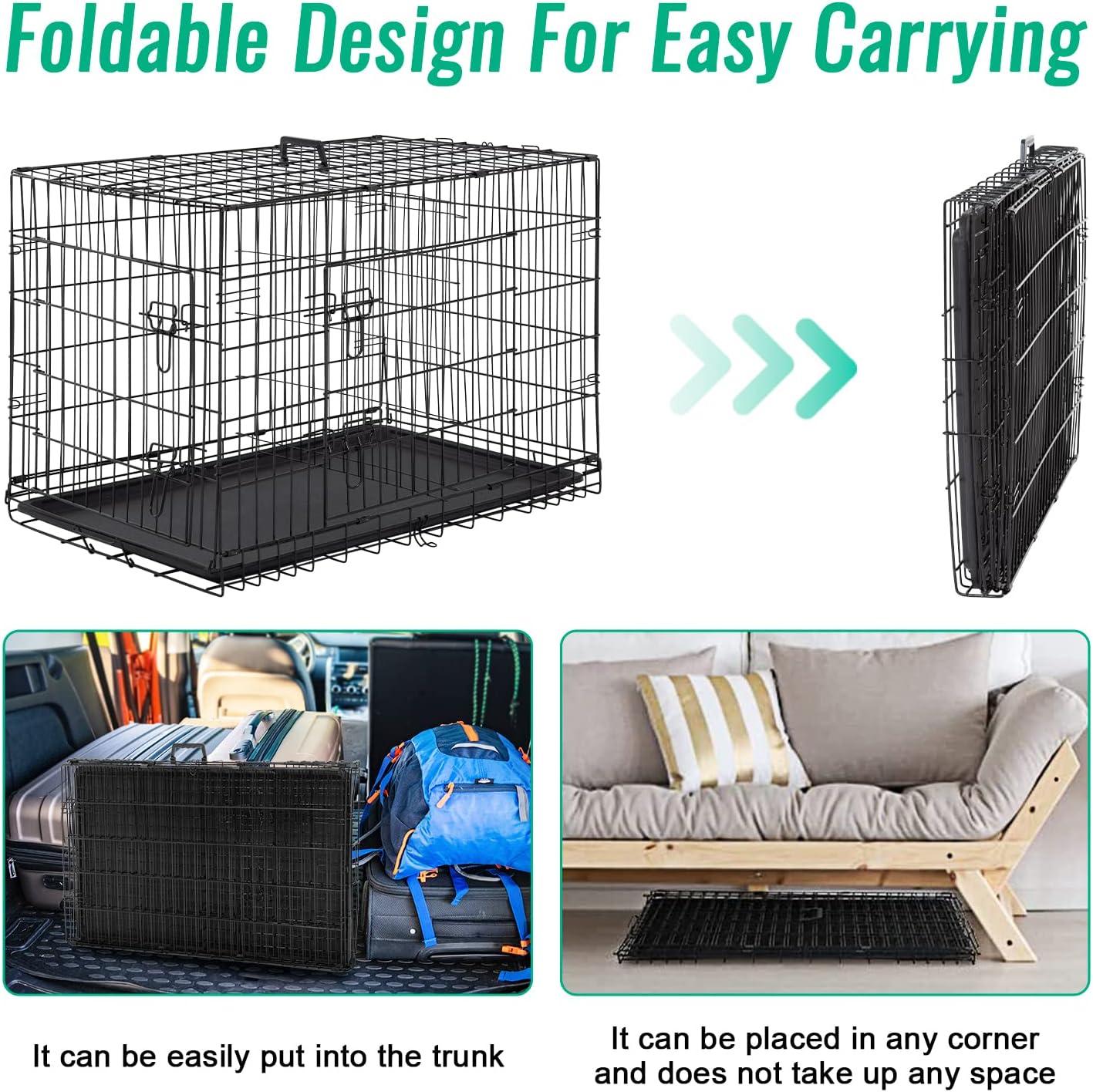 image:imageFDW Dog Crate Dog Kennel Cage with Double Door36 inch Folding Metal Wire Dog Cage with Removable TrayampDivider PanelPet Crate for Medium DogsPinkBlack