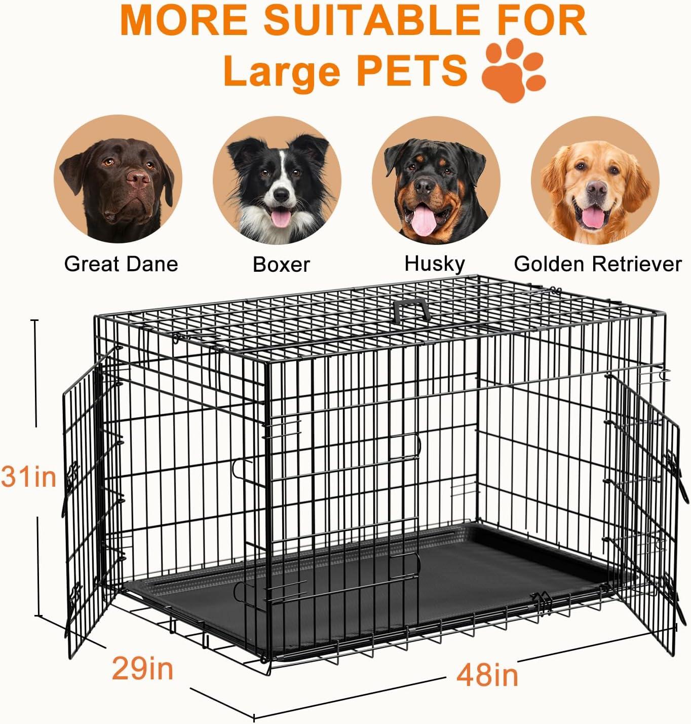 image:imageFDW Dog Crate Dog Kennel Cage with Double Door36 inch Folding Metal Wire Dog Cage with Removable TrayampDivider PanelPet Crate for Medium DogsPinkBlack