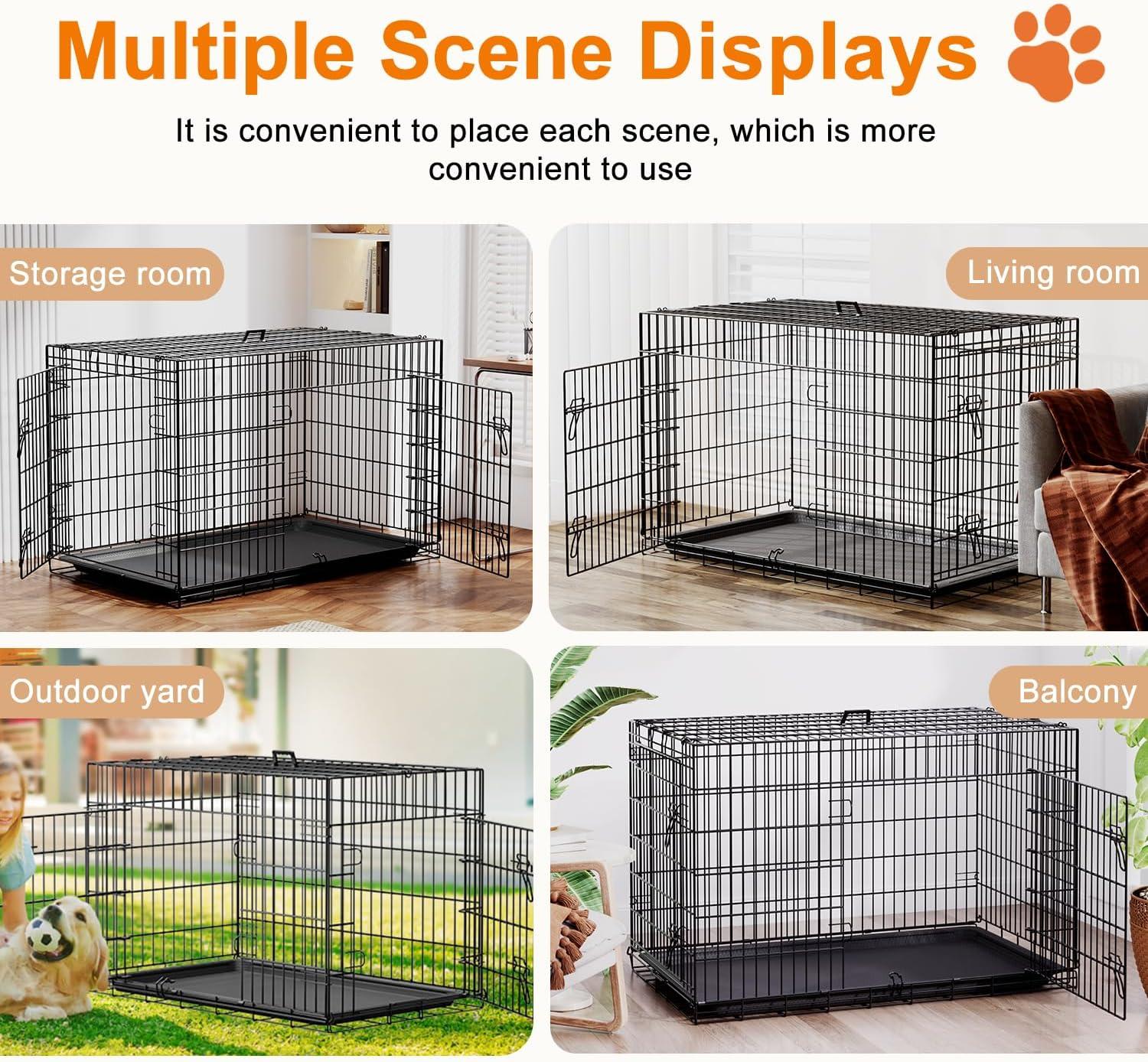 image:imageFDW Dog Crate Dog Kennel Cage with Double Door36 inch Folding Metal Wire Dog Cage with Removable TrayampDivider PanelPet Crate for Medium DogsPinkBlack