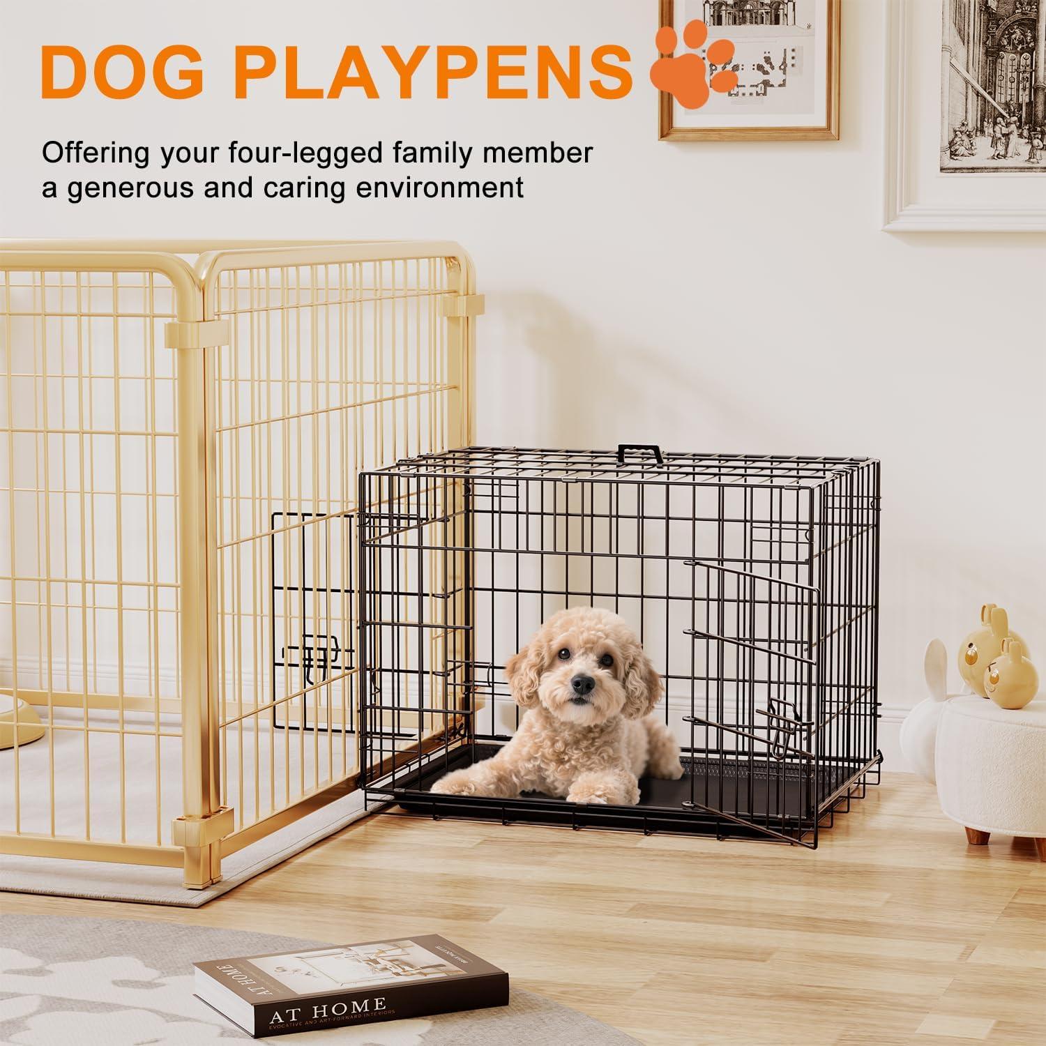 image:imageFDW Dog Crate Dog Kennel Cage with Double Door36 inch Folding Metal Wire Dog Cage with Removable TrayampDivider PanelPet Crate for Medium DogsPinkBlack