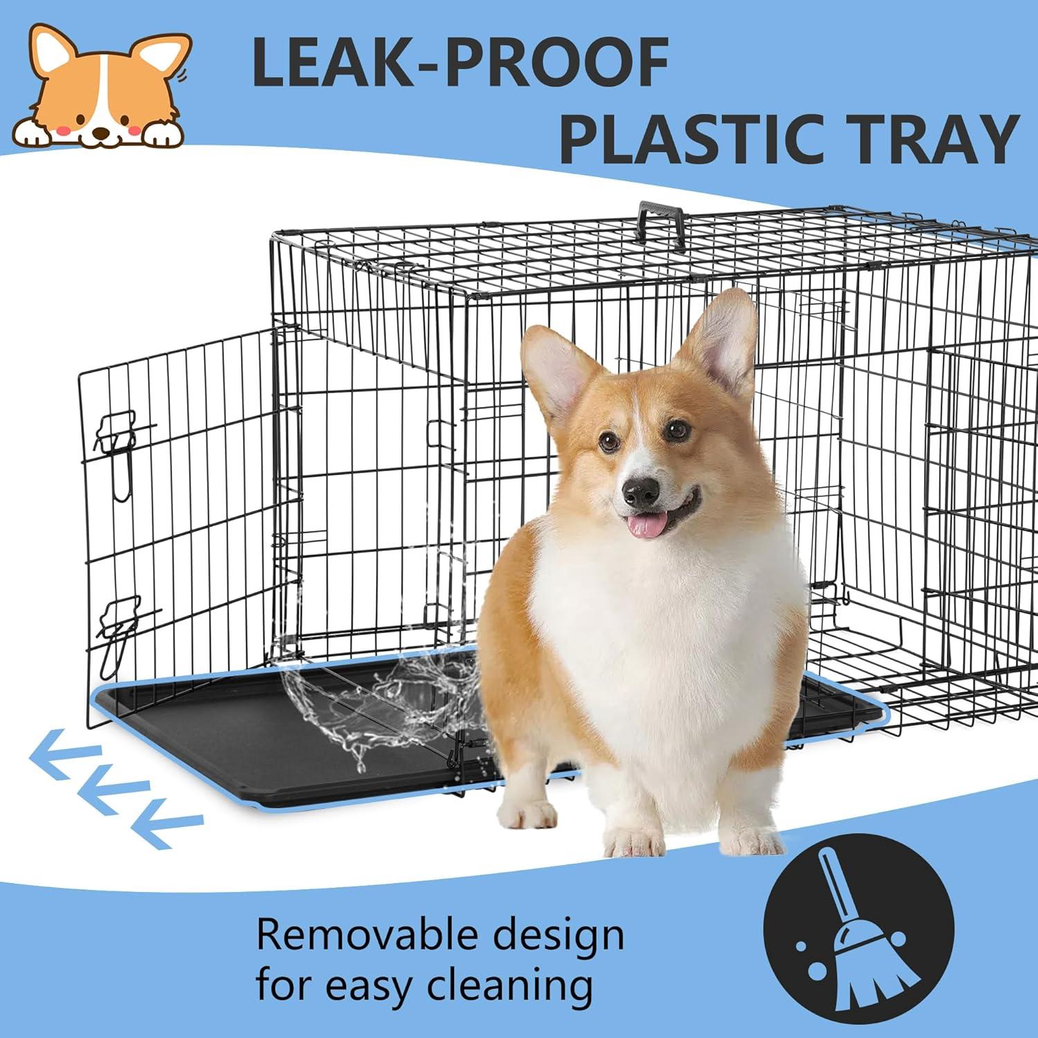 image:imageFDW Dog Crate Dog Kennel Cage with Double Door36 inch Folding Metal Wire Dog Cage with Removable TrayampDivider PanelPet Crate for Medium DogsPinkBlack