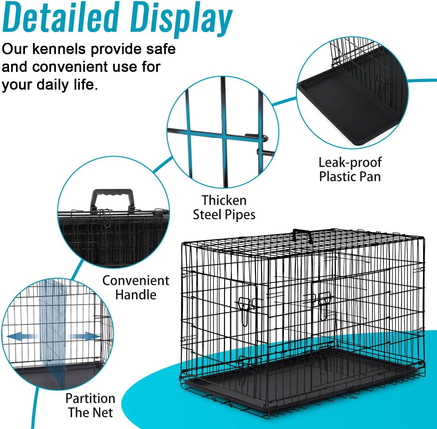 image:imageFDW Dog Crate Dog Kennel Cage with Double Door36 inch Folding Metal Wire Dog Cage with Removable TrayampDivider PanelPet Crate for Medium DogsPinkBlack