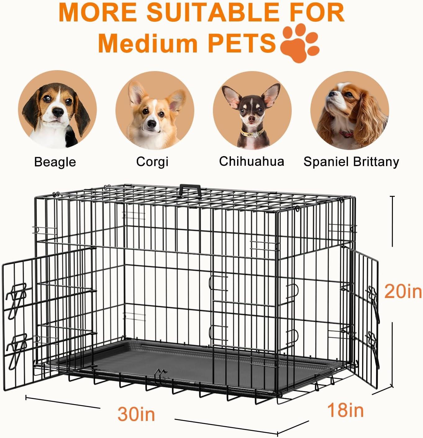 image:imageFDW Dog Crate Dog Kennel Cage with Double Door36 inch Folding Metal Wire Dog Cage with Removable TrayampDivider PanelPet Crate for Medium DogsPinkBlack