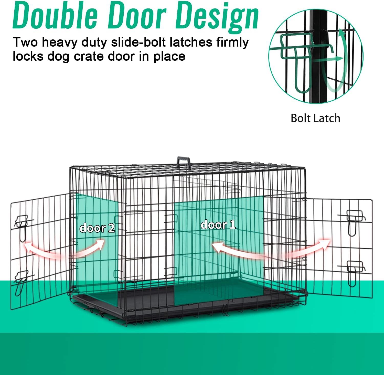 image:imageFDW Dog Crate Dog Kennel Cage with Double Door36 inch Folding Metal Wire Dog Cage with Removable TrayampDivider PanelPet Crate for Medium DogsPinkBlack