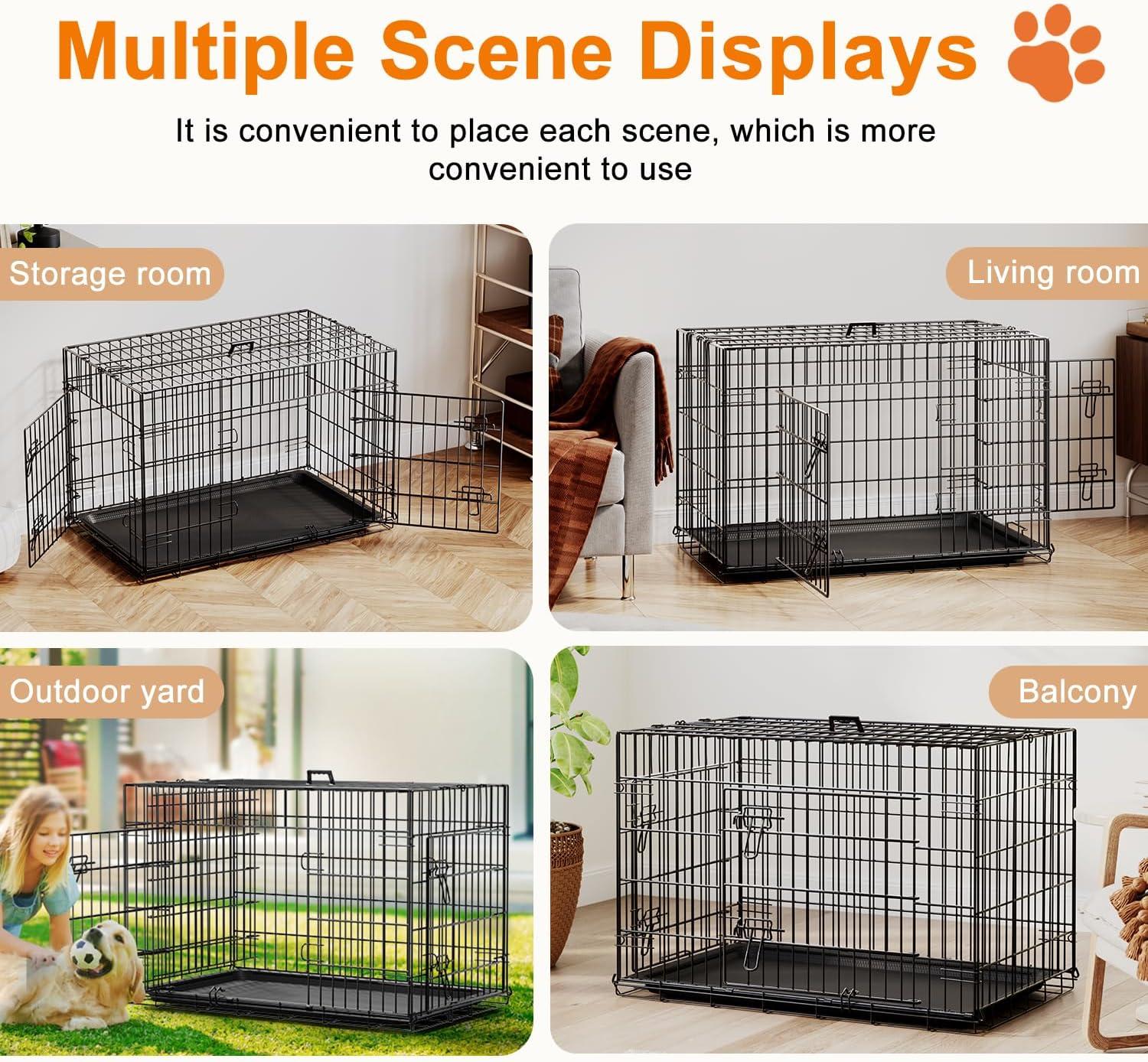 image:imageFDW Dog Crate Dog Kennel Cage with Double Door36 inch Folding Metal Wire Dog Cage with Removable TrayampDivider PanelPet Crate for Medium DogsPinkBlack