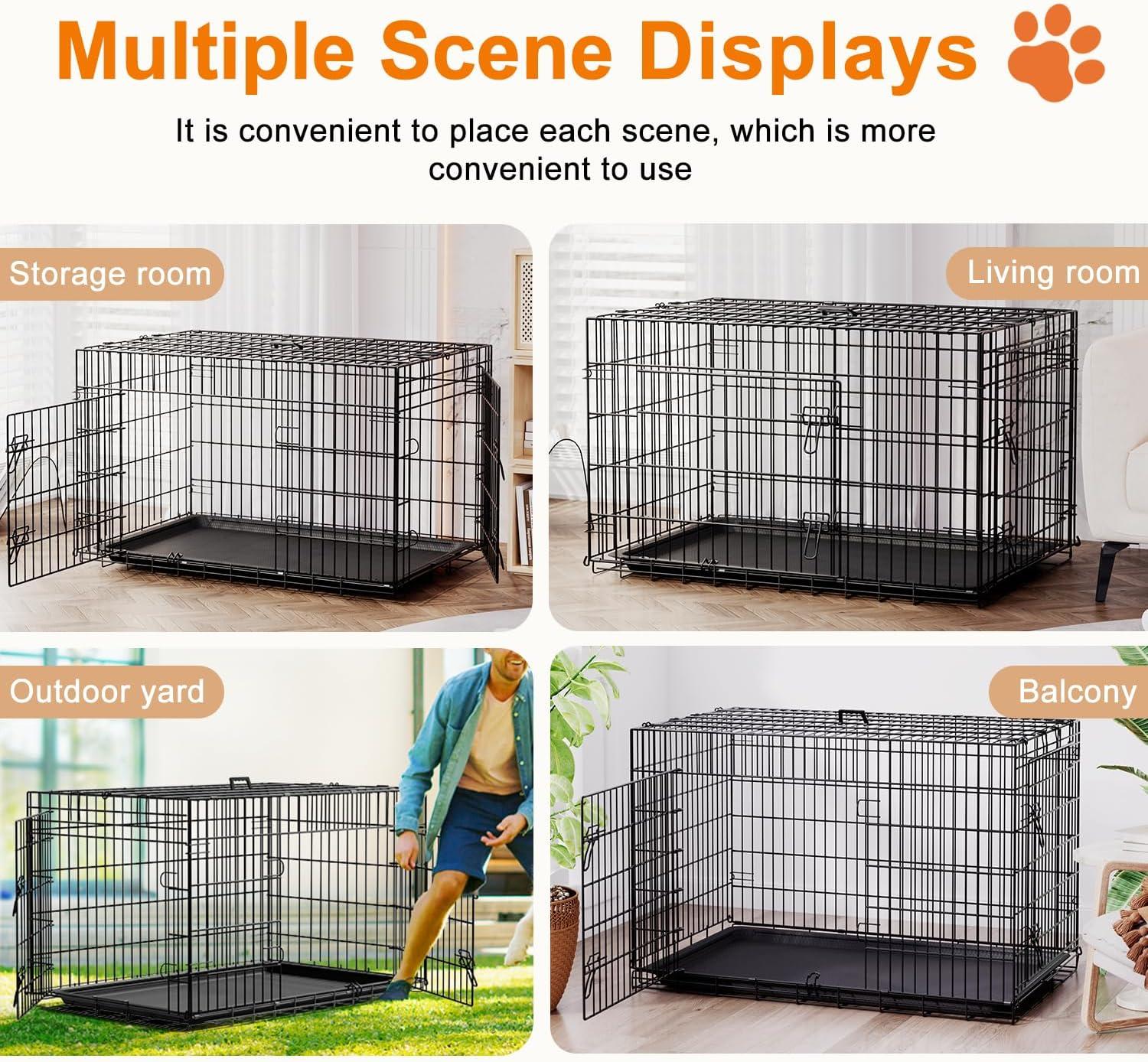 image:imageFDW Dog Crate Dog Kennel Cage with Double Door36 inch Folding Metal Wire Dog Cage with Removable TrayampDivider PanelPet Crate for Medium DogsPinkBlack