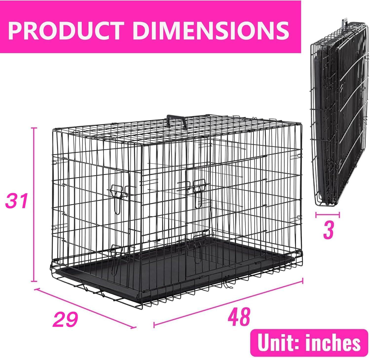 image:imageFDW Dog Crate Dog Kennel Cage with Double Door36 inch Folding Metal Wire Dog Cage with Removable TrayampDivider PanelPet Crate for Medium DogsPinkBlack