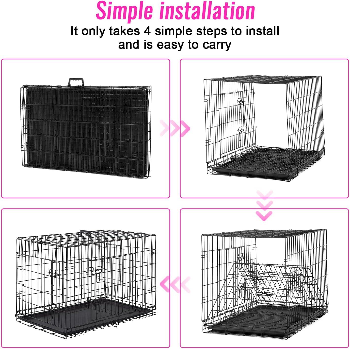 image:imageFDW Dog Crate Dog Kennel Cage with Double Door36 inch Folding Metal Wire Dog Cage with Removable TrayampDivider PanelPet Crate for Medium DogsPinkBlack