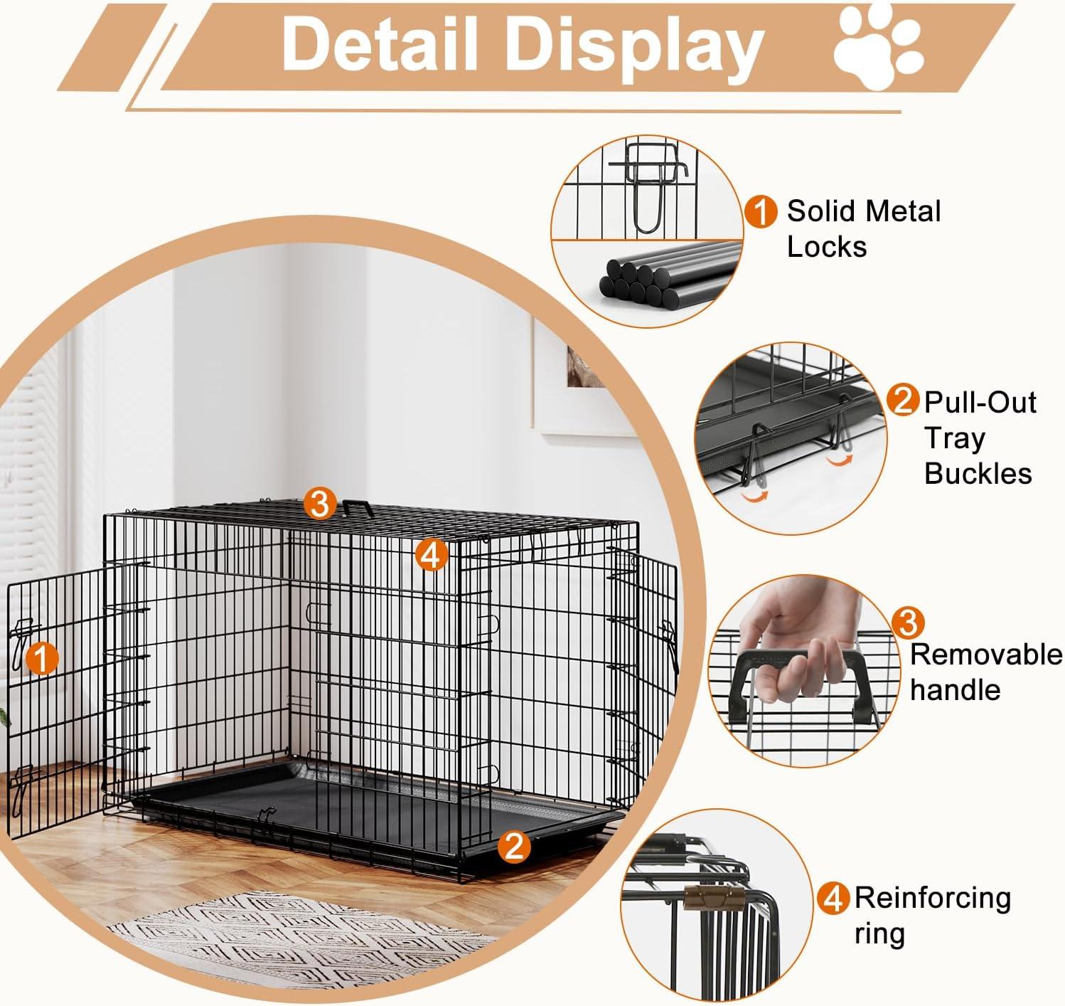 image:imageFDW Dog Crate Dog Kennel Cage with Double Door36 inch Folding Metal Wire Dog Cage with Removable TrayampDivider PanelPet Crate for Medium DogsPinkBlack