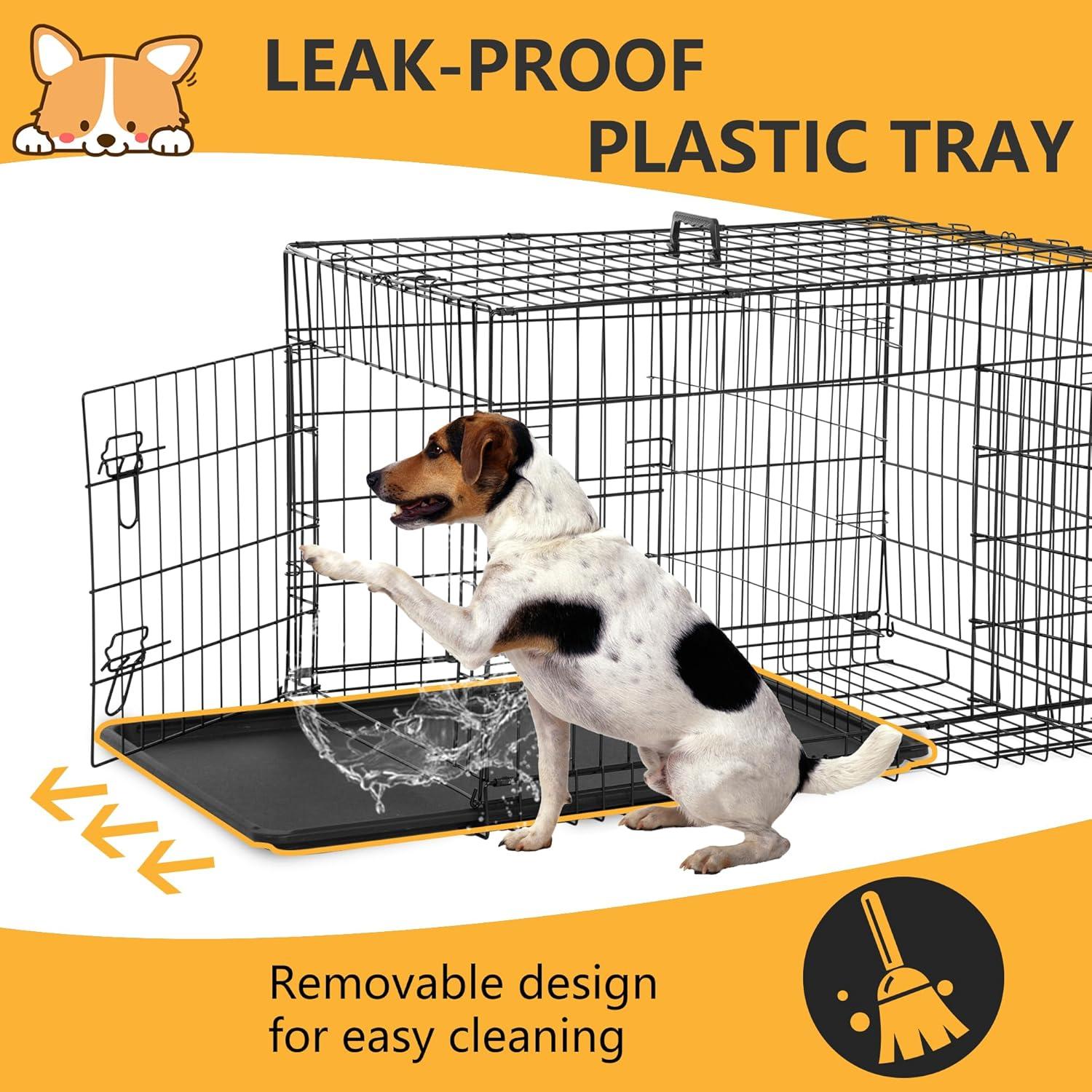 image:imageFDW Dog Crate Dog Kennel Cage with Double Door36 inch Folding Metal Wire Dog Cage with Removable TrayampDivider PanelPet Crate for Medium DogsPinkBlack
