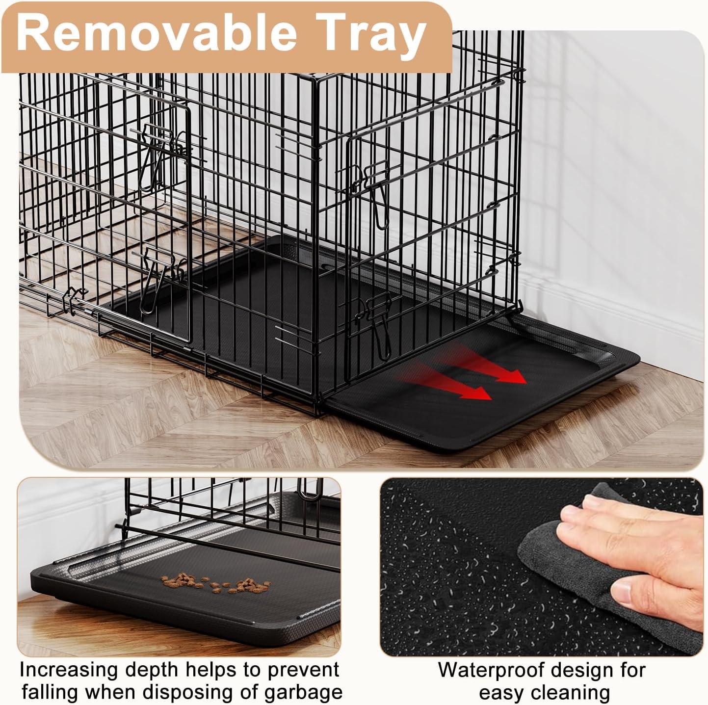 image:imageFDW Dog Crate Dog Kennel Cage with Double Door36 inch Folding Metal Wire Dog Cage with Removable TrayampDivider PanelPet Crate for Medium DogsPinkBlack