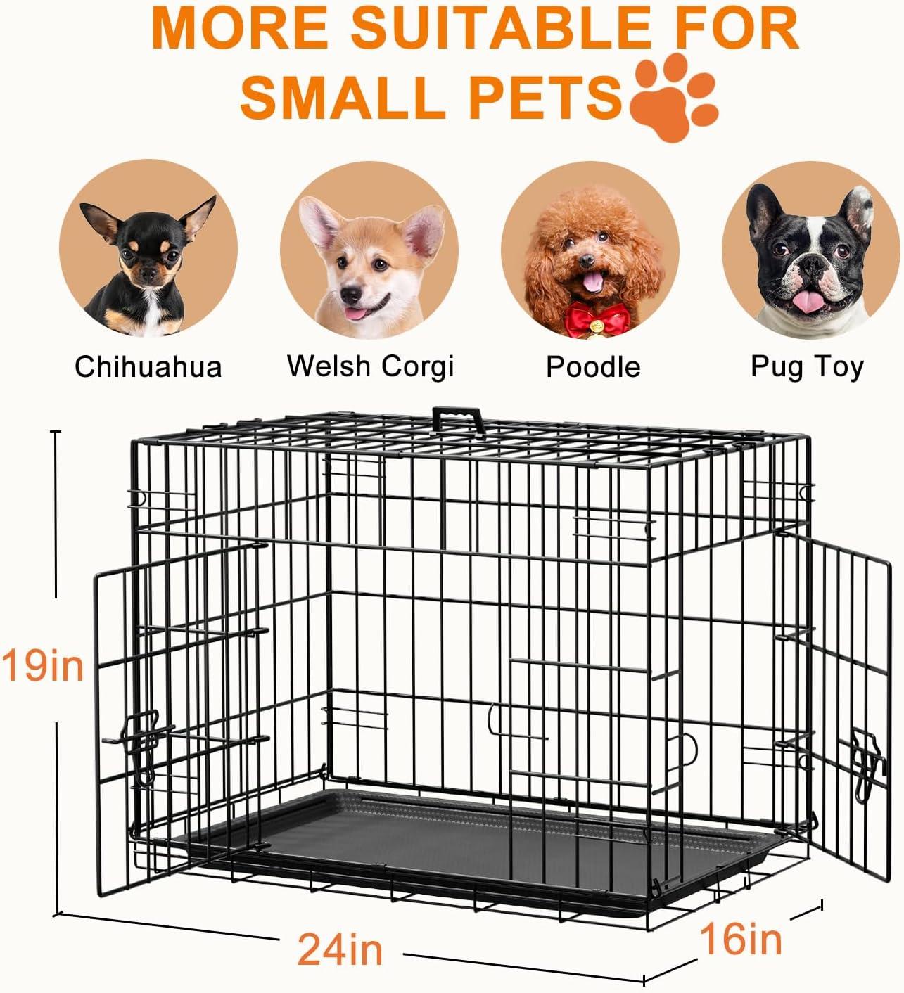 image:imageFDW Dog Crate Dog Kennel Cage with Double Door36 inch Folding Metal Wire Dog Cage with Removable TrayampDivider PanelPet Crate for Medium DogsPinkBlack