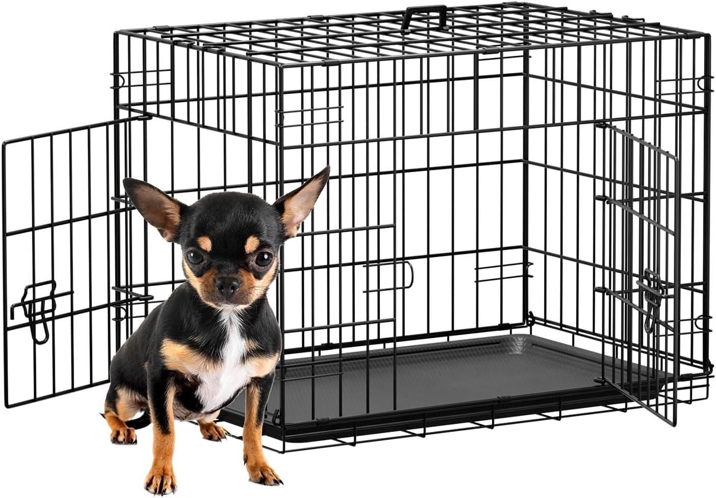 image:imageFDW Dog Crate Dog Kennel Cage with Double Door36 inch Folding Metal Wire Dog Cage with Removable TrayampDivider PanelPet Crate for Medium DogsPinkBlack