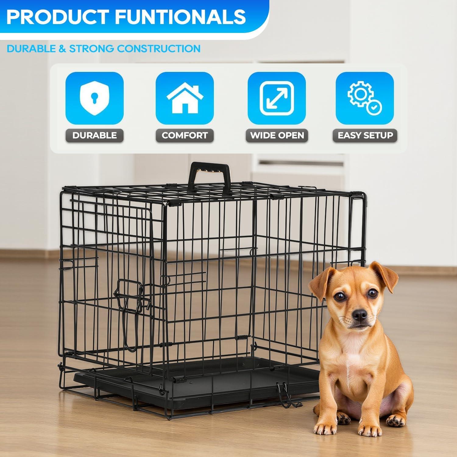 image:imageFDW Dog Crate Dog Kennel Cage with Double Door36 inch Folding Metal Wire Dog Cage with Removable TrayampDivider PanelPet Crate for Medium DogsPinkBlack