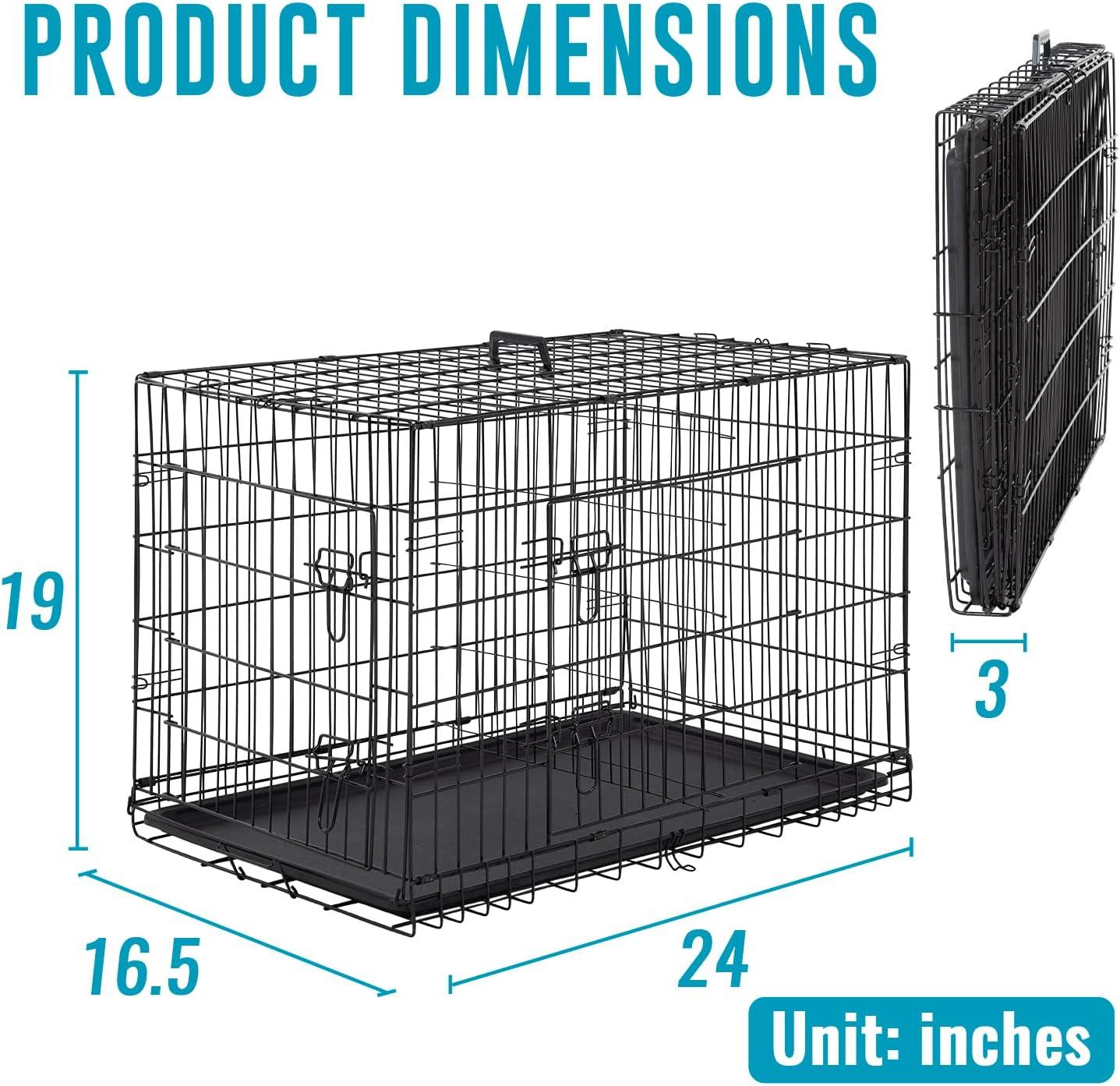 image:imageFDW Dog Crate Dog Kennel Cage with Double Door36 inch Folding Metal Wire Dog Cage with Removable TrayampDivider PanelPet Crate for Medium DogsPinkBlack