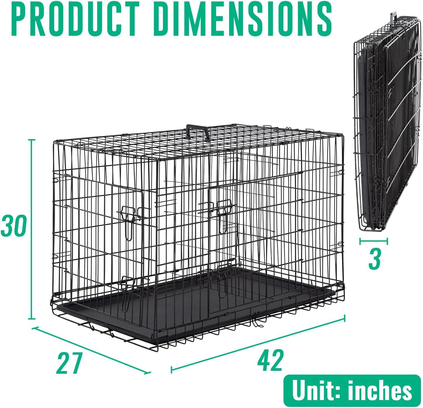 image:imageFDW Dog Crate Dog Kennel Cage with Double Door36 inch Folding Metal Wire Dog Cage with Removable TrayampDivider PanelPet Crate for Medium DogsPinkBlack