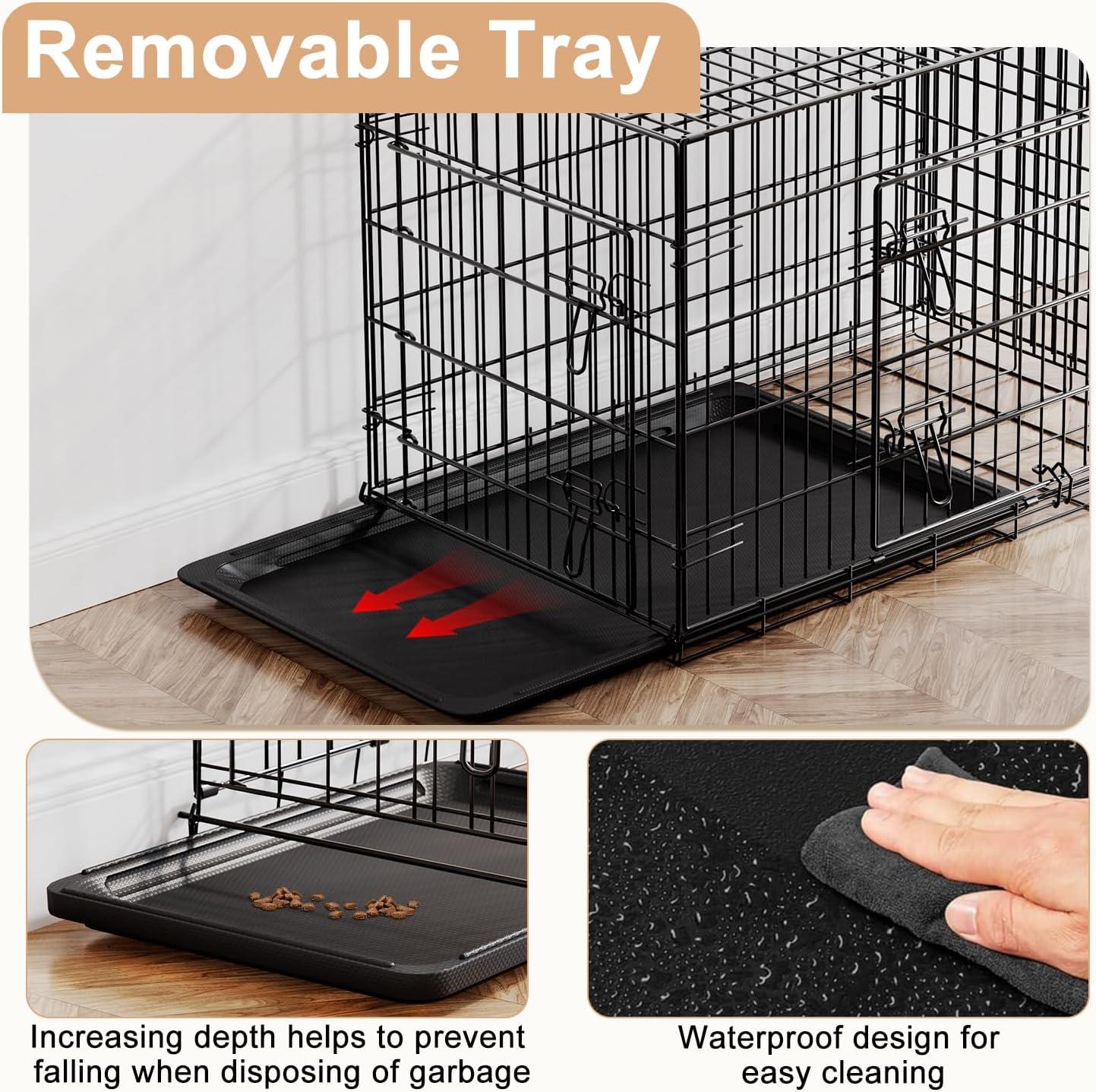 image:imageFDW Dog Crate Dog Kennel Cage with Double Door36 inch Folding Metal Wire Dog Cage with Removable TrayampDivider PanelPet Crate for Medium DogsPinkBlack
