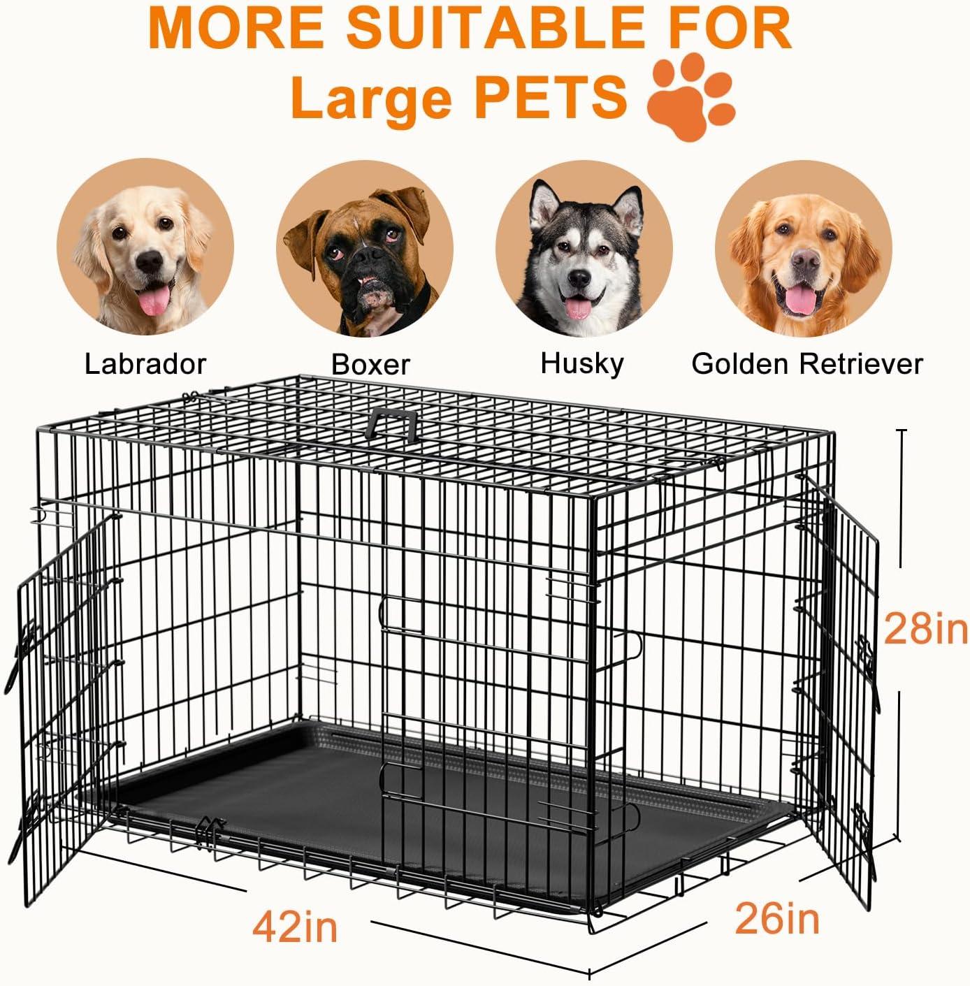 image:imageFDW Dog Crate Dog Kennel Cage with Double Door36 inch Folding Metal Wire Dog Cage with Removable TrayampDivider PanelPet Crate for Medium DogsPinkBlack