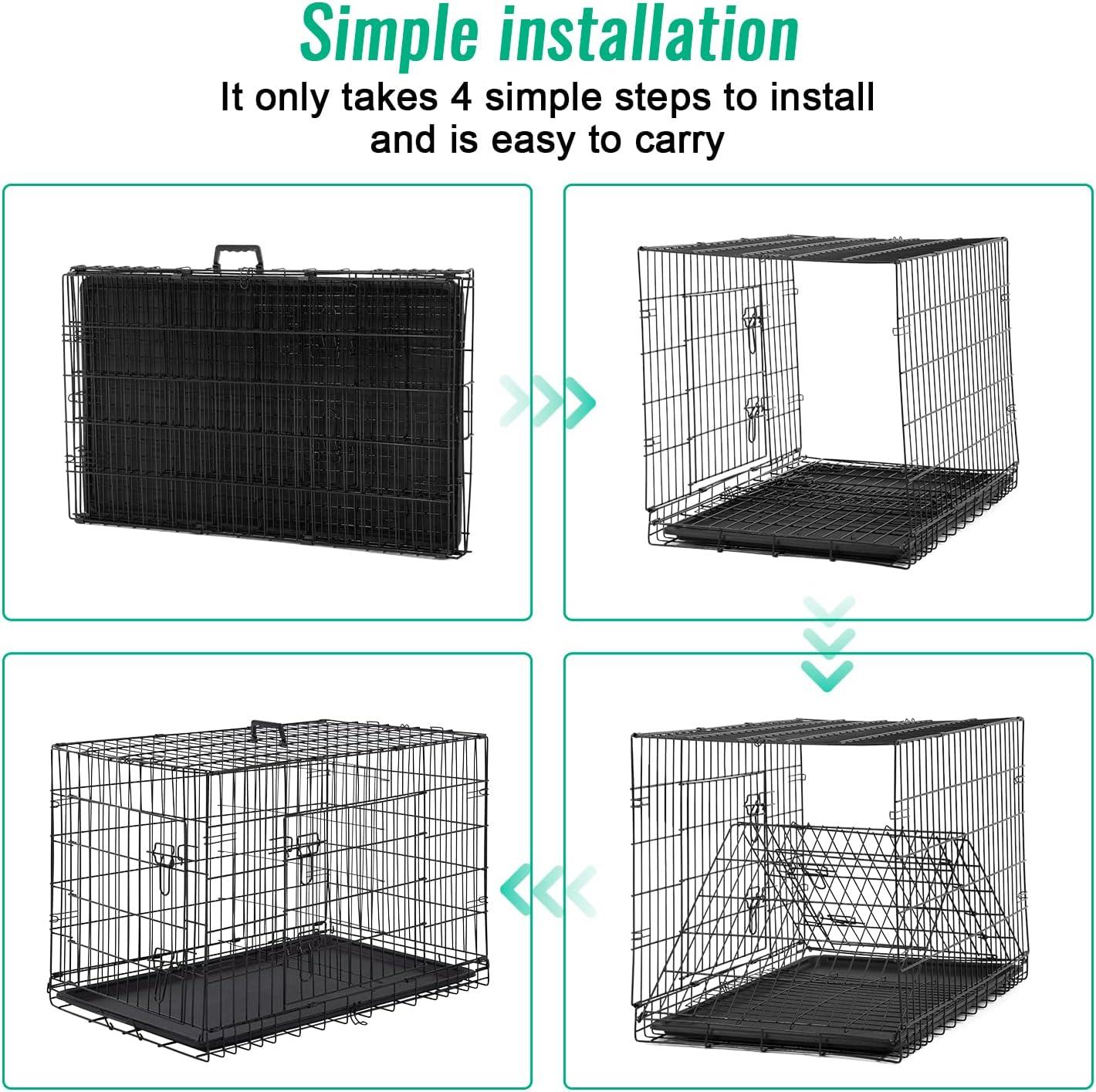 image:imageFDW Dog Crate Dog Kennel Cage with Double Door36 inch Folding Metal Wire Dog Cage with Removable TrayampDivider PanelPet Crate for Medium DogsPinkBlack
