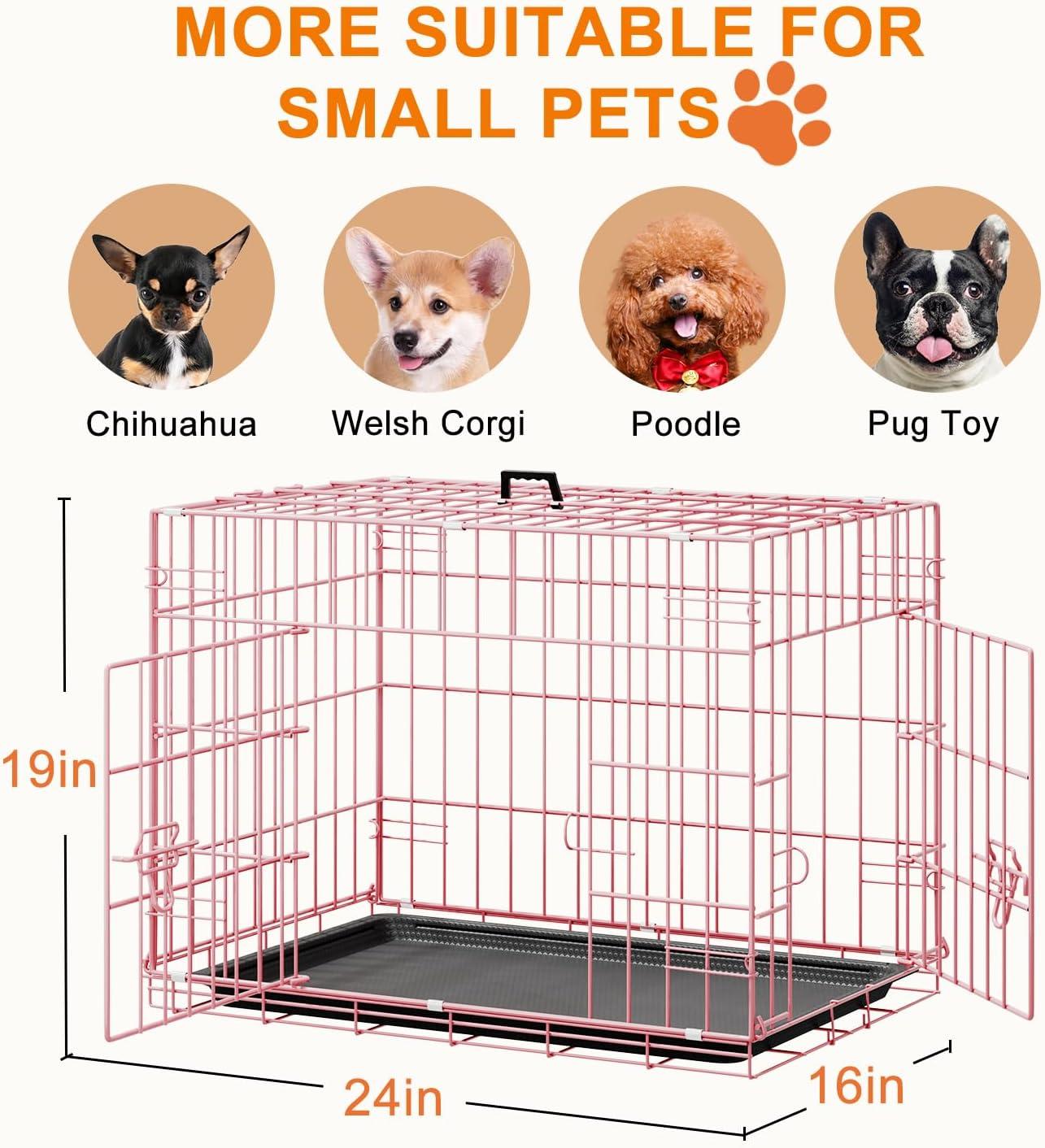 image:imageFDW Dog Crate Dog Kennel Cage with Double Door36 inch Folding Metal Wire Dog Cage with Removable TrayampDivider PanelPet Crate for Medium DogsPinkPink