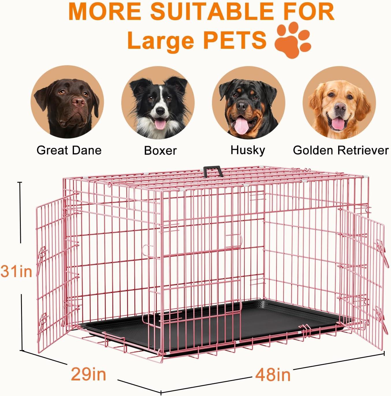 image:imageFDW Dog Crate Dog Kennel Cage with Double Door36 inch Folding Metal Wire Dog Cage with Removable TrayampDivider PanelPet Crate for Medium DogsPinkPink
