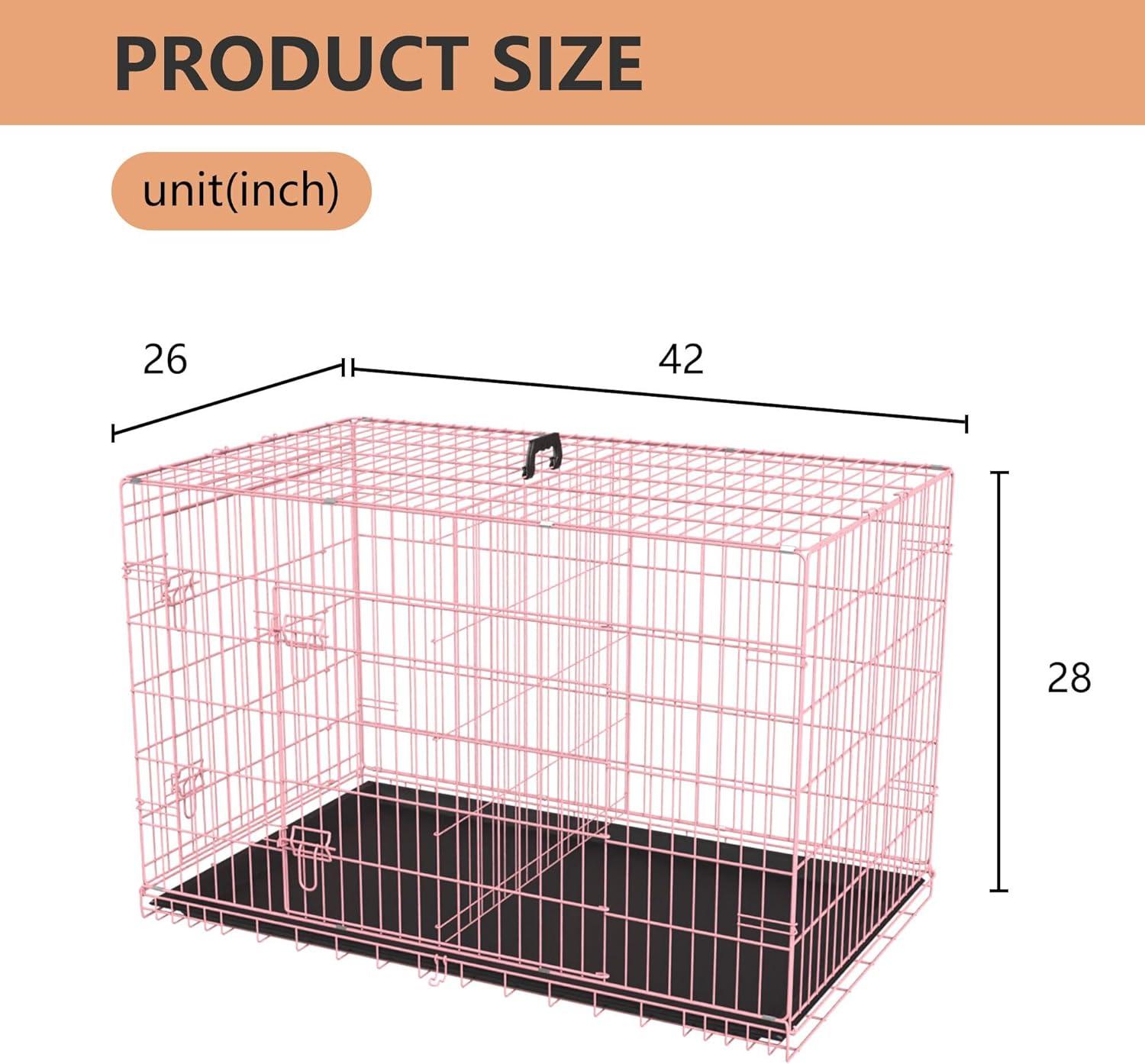 image:imageFDW Dog Crate Dog Kennel Cage with Double Door36 inch Folding Metal Wire Dog Cage with Removable TrayampDivider PanelPet Crate for Medium DogsPinkPink