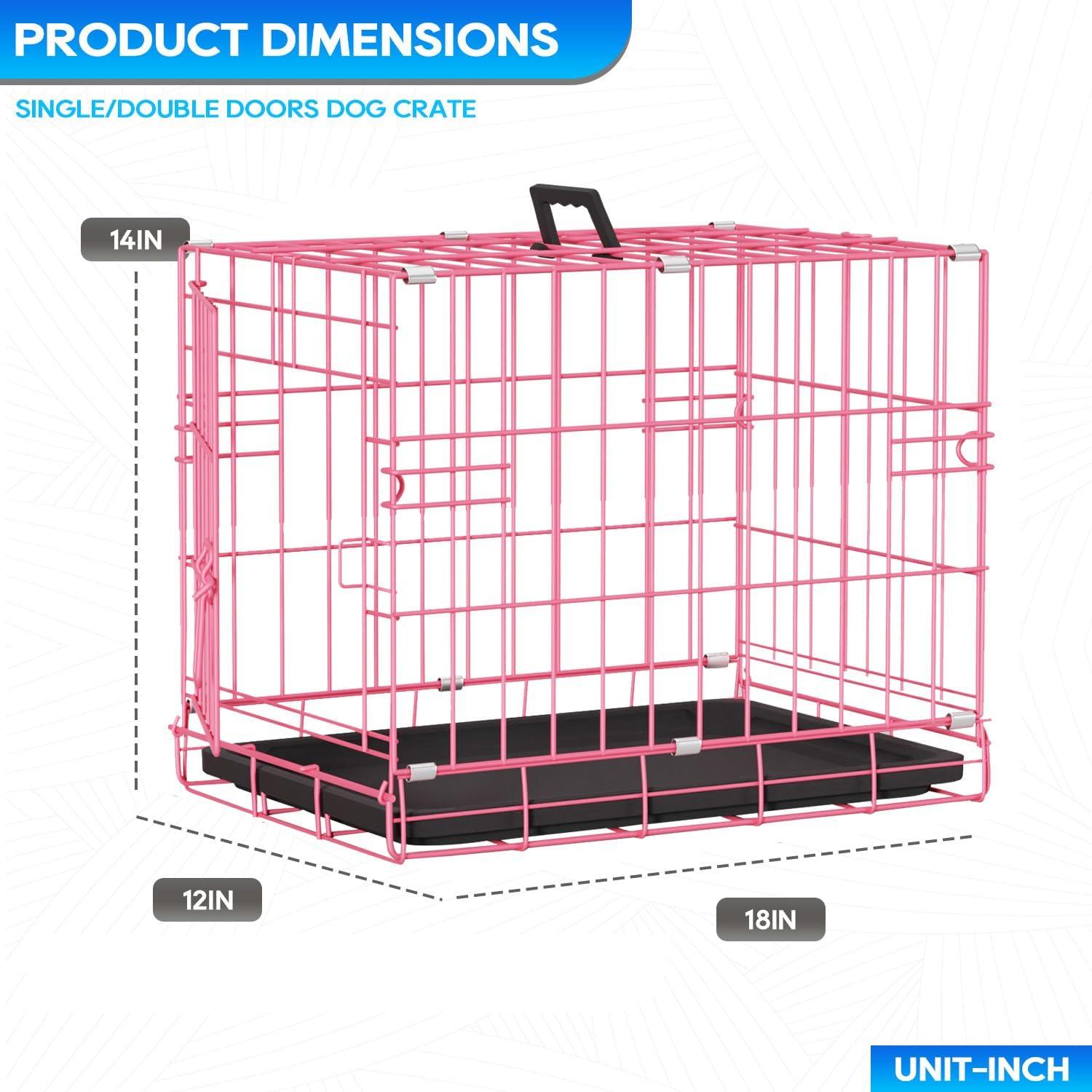 image:imageFDW Dog Crate Dog Kennel Cage with Double Door36 inch Folding Metal Wire Dog Cage with Removable TrayampDivider PanelPet Crate for Medium DogsPinkPink