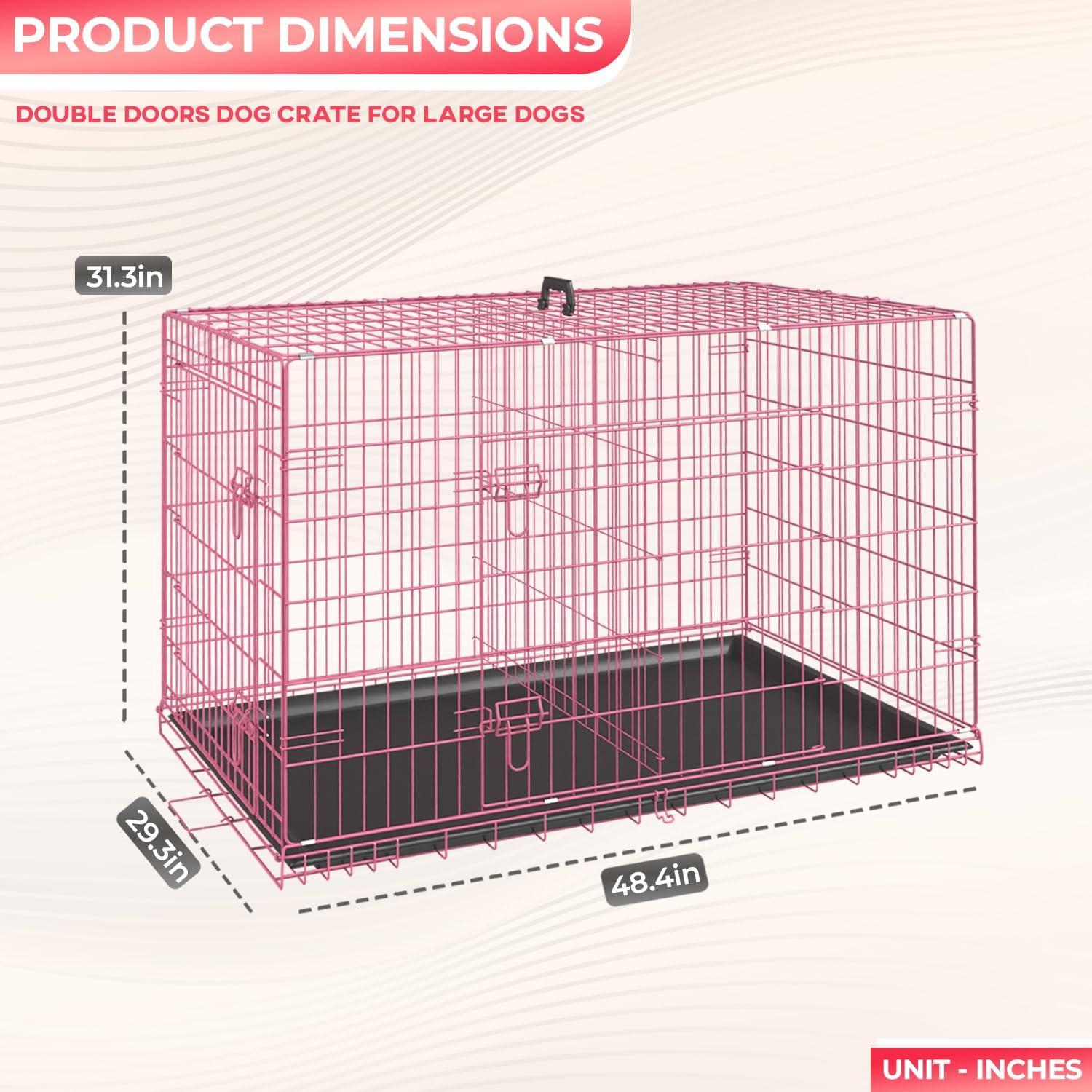 image:imageFDW Dog Crate Dog Kennel Cage with Double Door36 inch Folding Metal Wire Dog Cage with Removable TrayampDivider PanelPet Crate for Medium DogsPinkPink