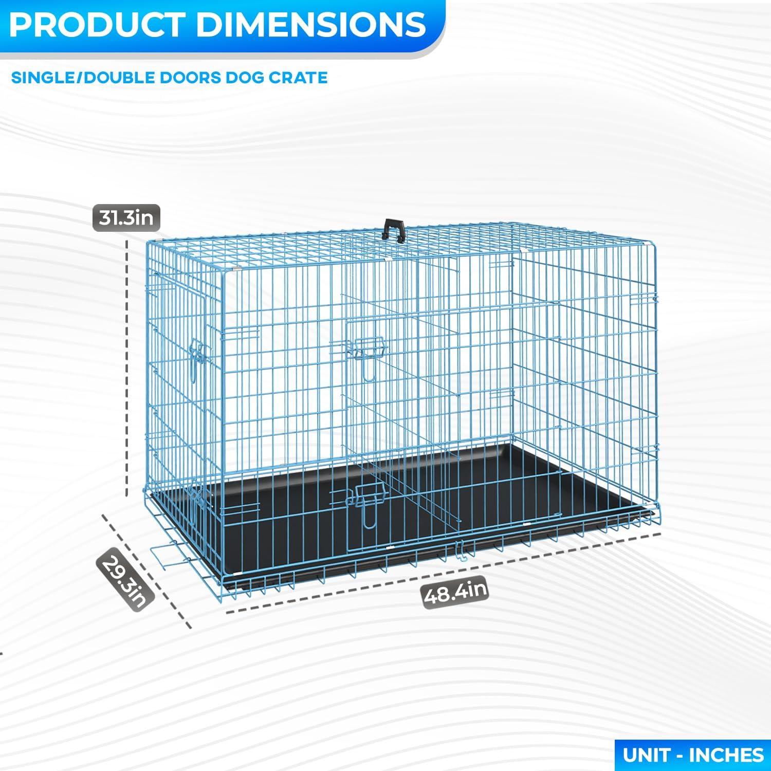 image:imageFDW Dog Crate for Medium Dogs 30 Inch Folding Metal WirePet Cage Double Door WDivider Panel Indoor Outdoor Kennel LeakProof Plastic TrayBlackBlue