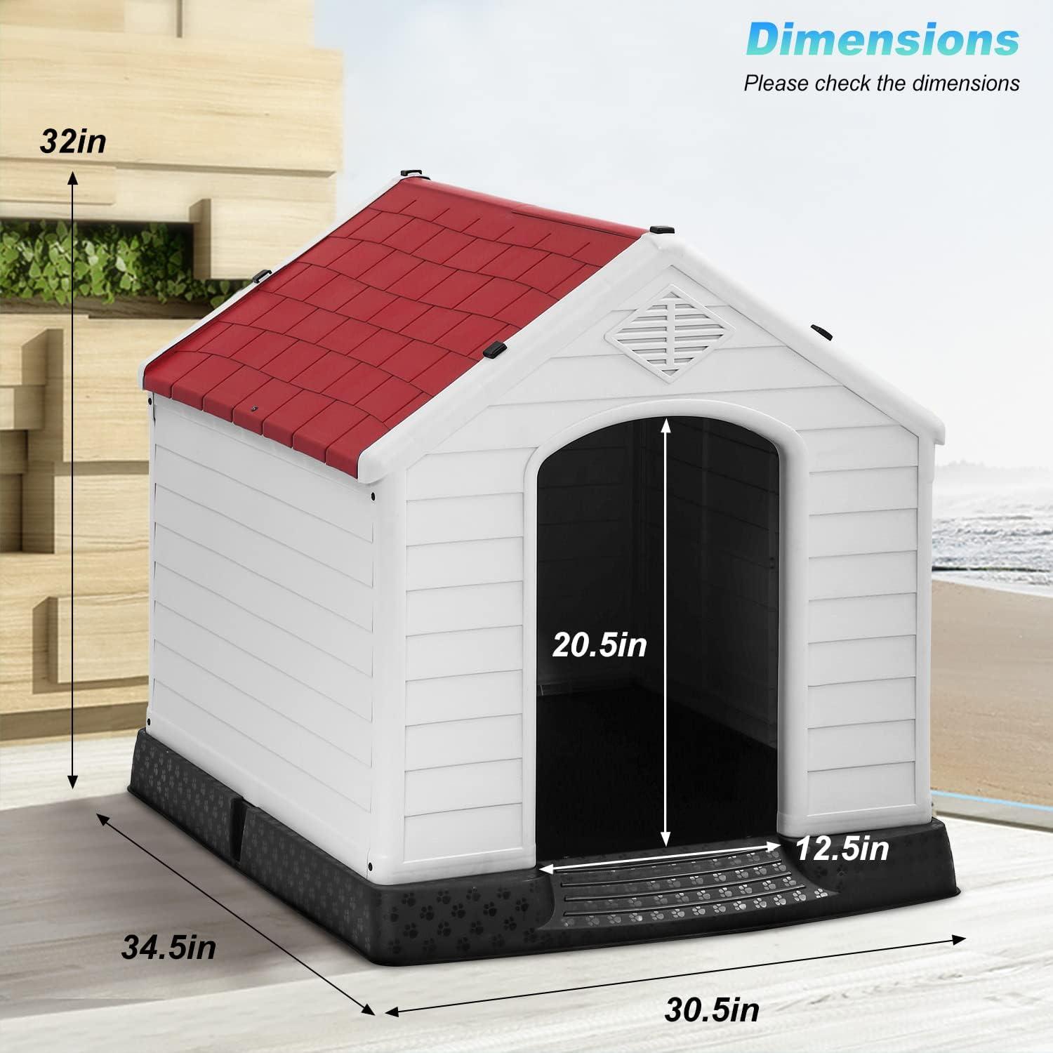 image:imageFDW Dog House Indoor Outdoor Durable Ventilate Waterproof Pet Plastic Dog House for Small Medium Large Dogs Insulated Puppy Shelter Kennel Crate with Air Vents and Elevated FloorRed