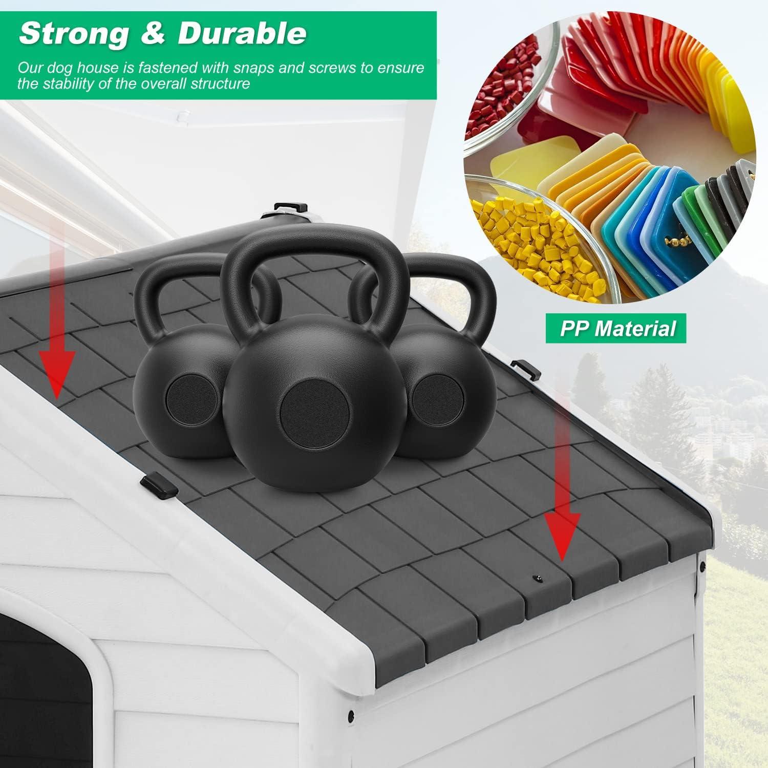 image:imageFDW Dog House Indoor Outdoor Durable Ventilate Waterproof Pet Plastic Dog House for Small Medium Large Dogs Insulated Puppy Shelter Kennel Crate with Air Vents and Elevated FloorGrey
