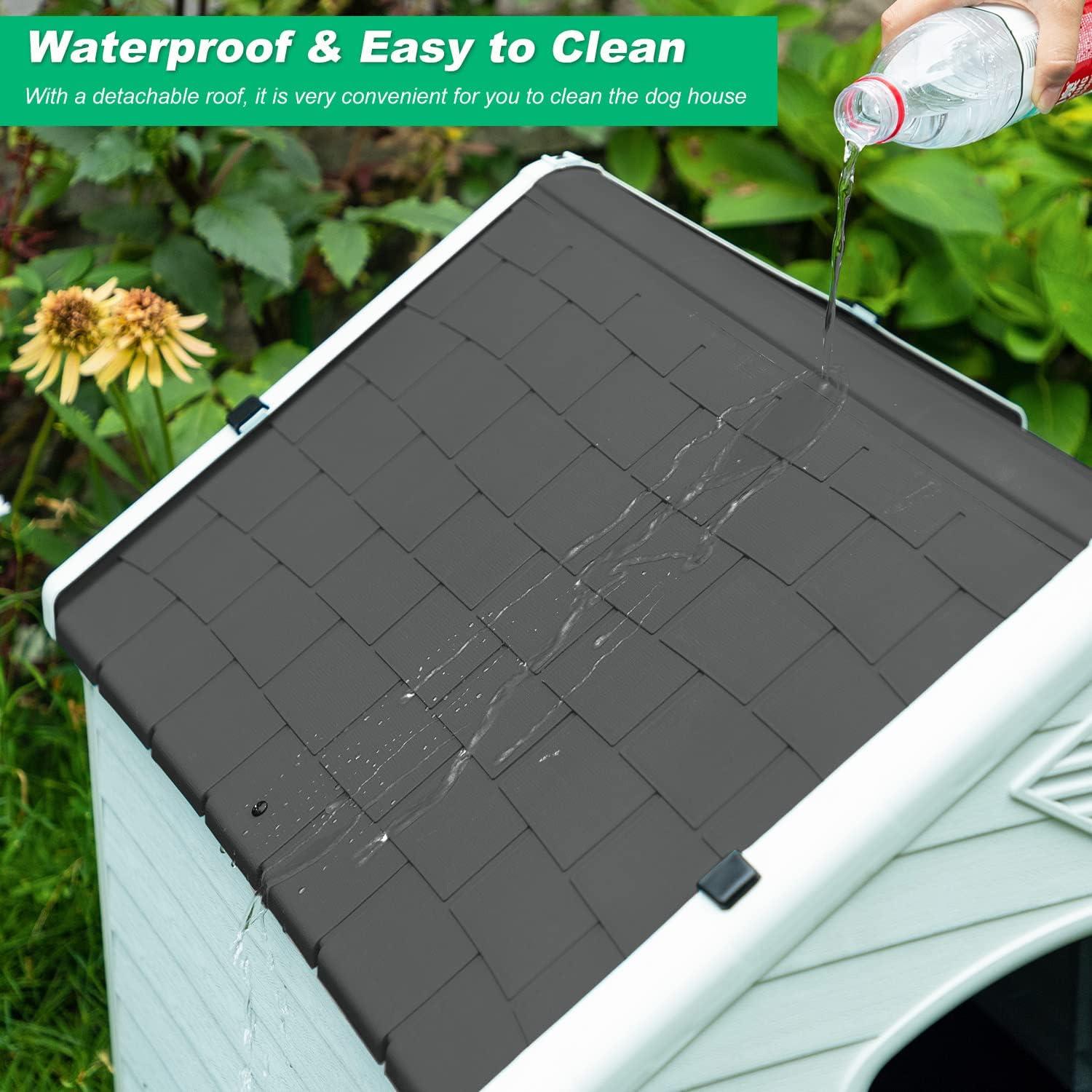 image:imageFDW Dog House Indoor Outdoor Durable Ventilate Waterproof Pet Plastic Dog House for Small Medium Large Dogs Insulated Puppy Shelter Kennel Crate with Air Vents and Elevated FloorGrey