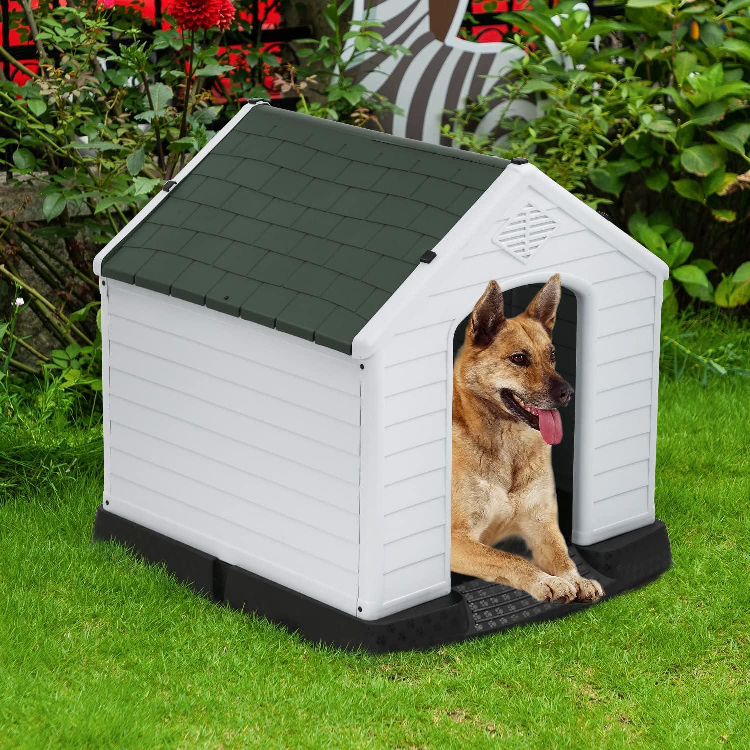 image:imageFDW Dog House Indoor Outdoor Durable Ventilate Waterproof Pet Plastic Dog House for Small Medium Large Dogs Insulated Puppy Shelter Kennel Crate with Air Vents and Elevated FloorGreen