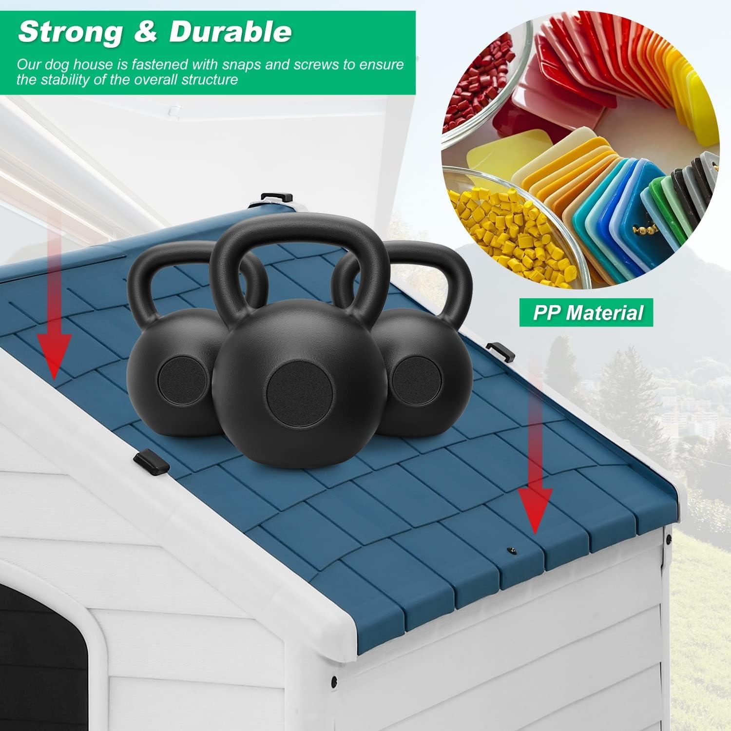 image:imageFDW Dog House Indoor Outdoor Durable Ventilate Waterproof Pet Plastic Dog House for Small Medium Large Dogs Insulated Puppy Shelter Kennel Crate with Air Vents and Elevated FloorBlue