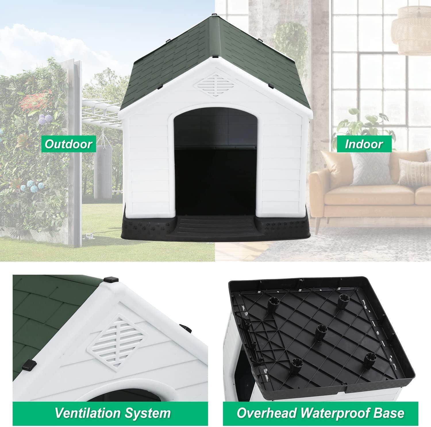 image:imageFDW Dog House Indoor Outdoor Durable Ventilate Waterproof Pet Plastic Dog House for Small Medium Large Dogs Insulated Puppy Shelter Kennel Crate with Air Vents and Elevated FloorGreen