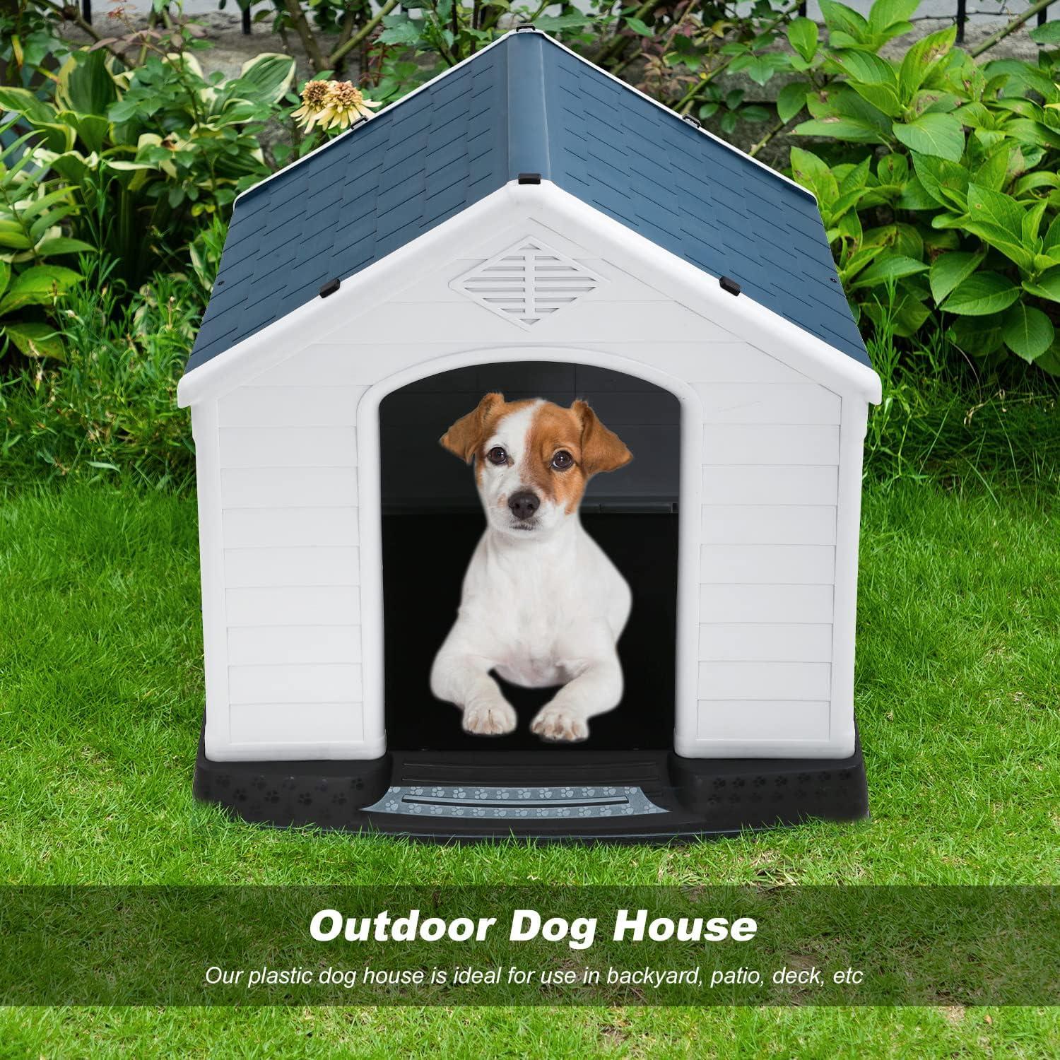 image:imageFDW Dog House Indoor Outdoor Durable Ventilate Waterproof Pet Plastic Dog House for Small Medium Large Dogs Insulated Puppy Shelter Kennel Crate with Air Vents and Elevated FloorBlue