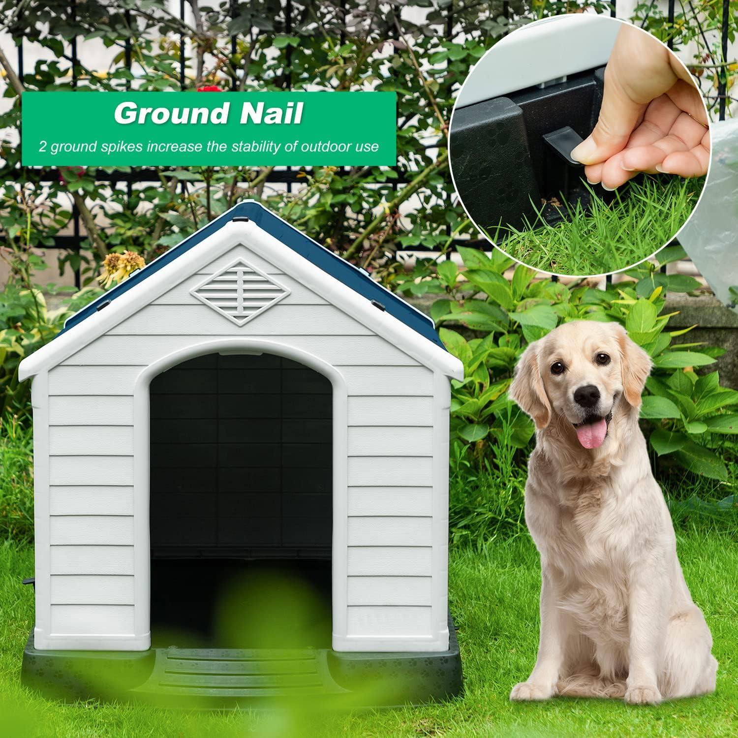 image:imageFDW Dog House Indoor Outdoor Durable Ventilate Waterproof Pet Plastic Dog House for Small Medium Large Dogs Insulated Puppy Shelter Kennel Crate with Air Vents and Elevated FloorBlue