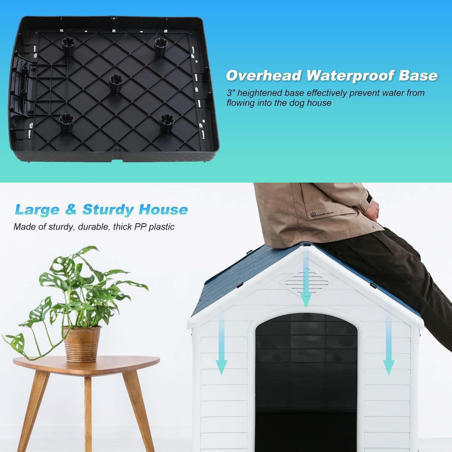 image:imageFDW Dog House Indoor Outdoor Durable Ventilate Waterproof Pet Plastic Dog House for Small Medium Large Dogs Insulated Puppy Shelter Kennel Crate with Air Vents and Elevated FloorBlue