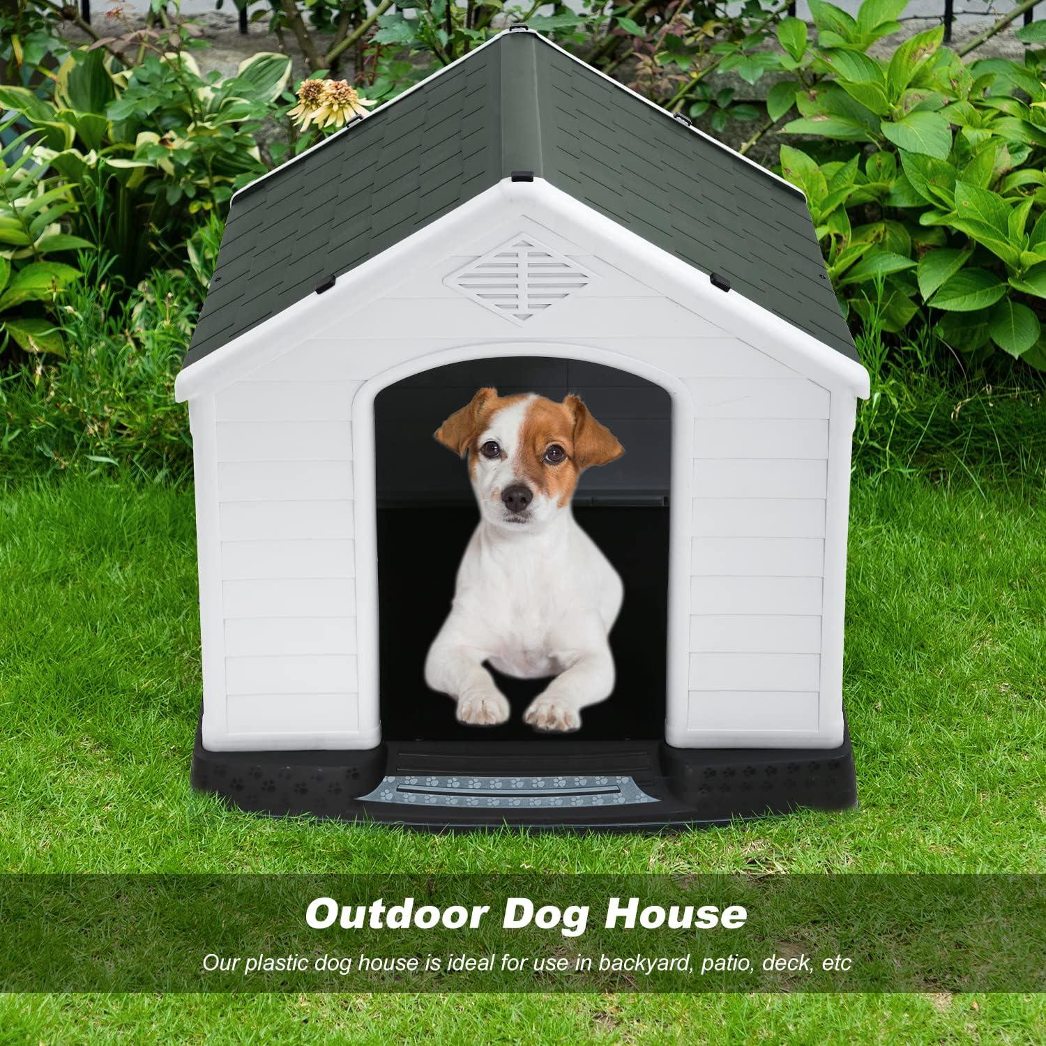 image:imageFDW Dog House Indoor Outdoor Durable Ventilate Waterproof Pet Plastic Dog House for Small Medium Large Dogs Insulated Puppy Shelter Kennel Crate with Air Vents and Elevated FloorGreen