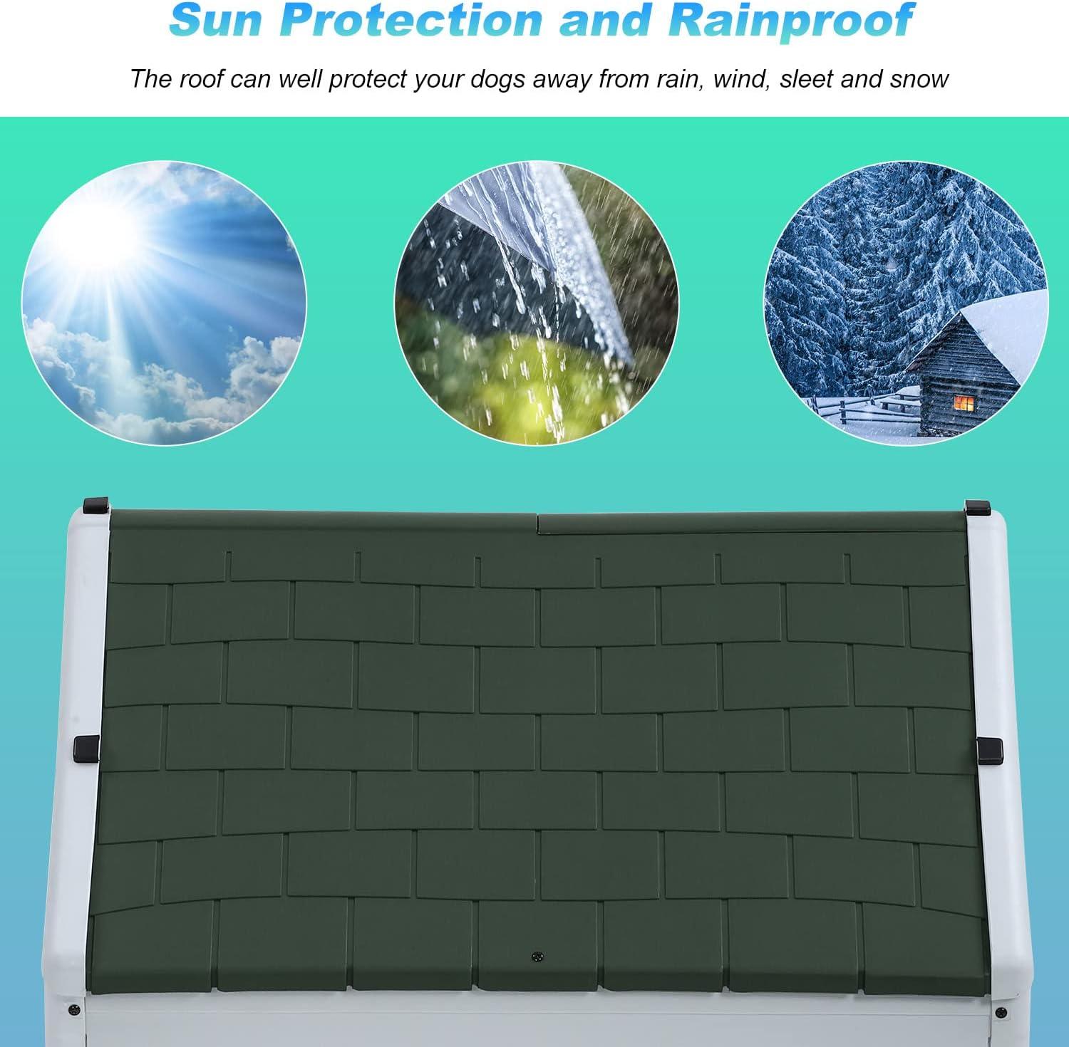 image:imageFDW Dog House Indoor Outdoor Durable Ventilate Waterproof Pet Plastic Dog House for Small Medium Large Dogs Insulated Puppy Shelter Kennel Crate with Air Vents and Elevated FloorGreen