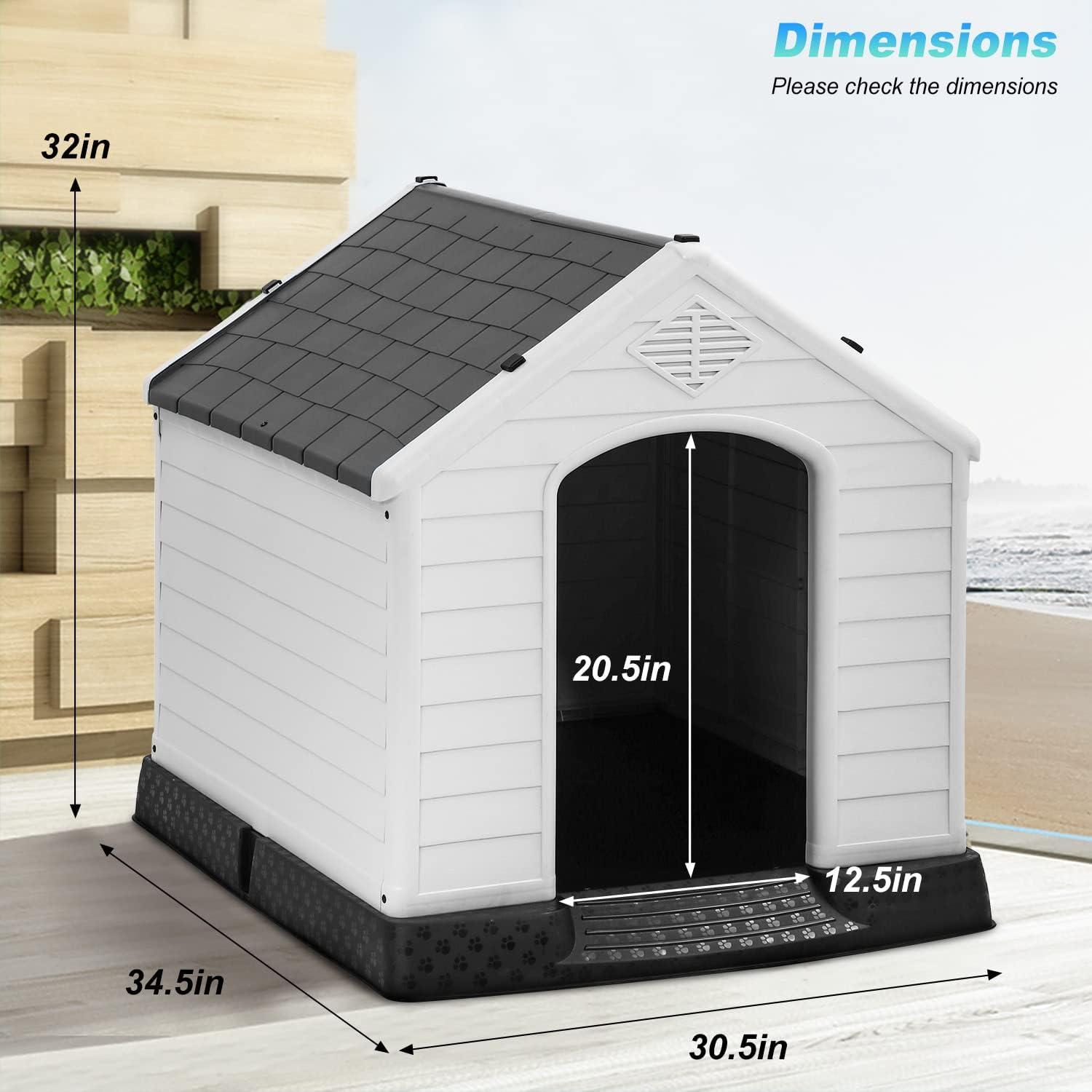 image:imageFDW Dog House Indoor Outdoor Durable Ventilate Waterproof Pet Plastic Dog House for Small Medium Large Dogs Insulated Puppy Shelter Kennel Crate with Air Vents and Elevated FloorGrey
