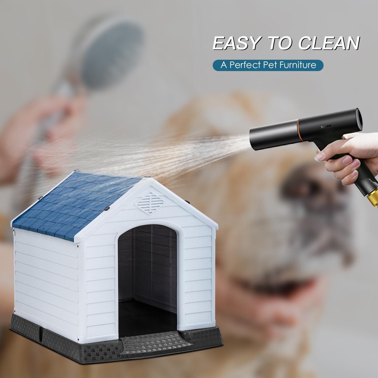 image:imageFDW Dog House Indoor Outdoor Durable Ventilate Waterproof Pet Plastic Dog House for Small Medium Large Dogs Insulated Puppy Shelter Kennel Crate with Air Vents and Elevated FloorDark Black