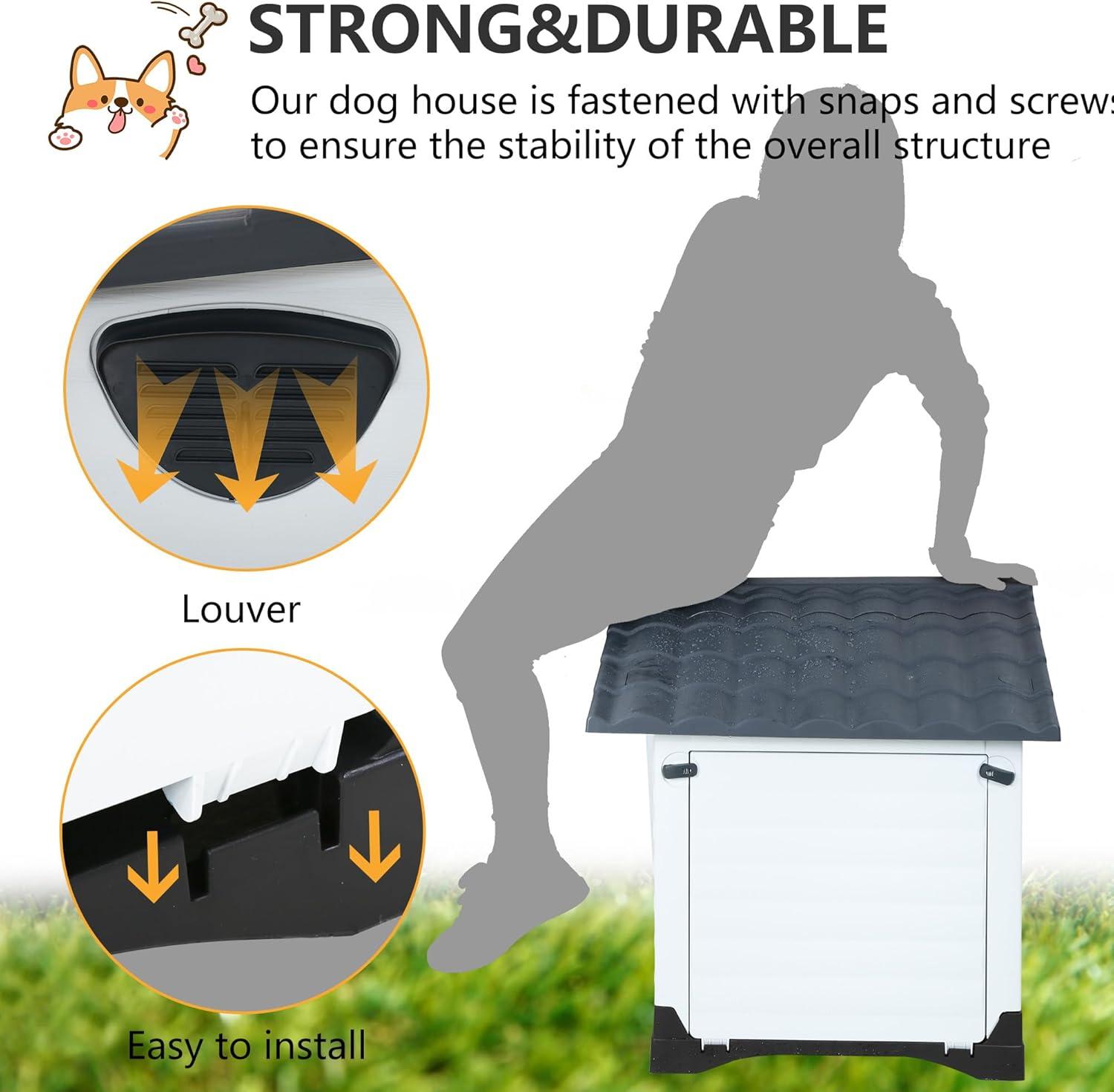 image:imageFDW Dog House Indoor Outdoor Durable Ventilate Waterproof Pet Plastic Dog House for Small Medium Large Dogs Insulated Puppy Shelter Kennel Crate with Air Vents and Elevated FloorGrey