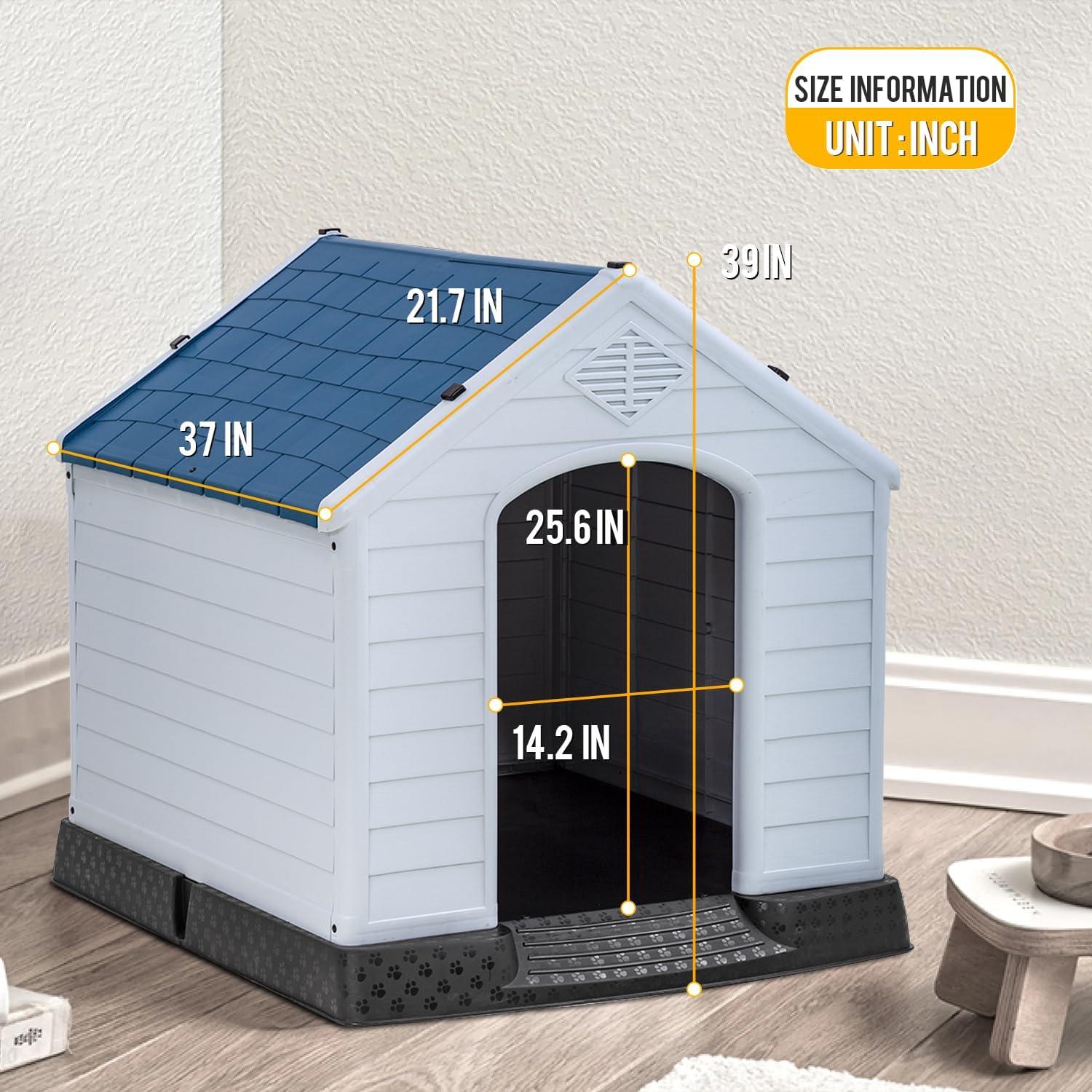 image:imageFDW Dog House Indoor Outdoor Durable Ventilate Waterproof Pet Plastic Dog House for Small Medium Large Dogs Insulated Puppy Shelter Kennel Crate with Air Vents and Elevated FloorDark Black