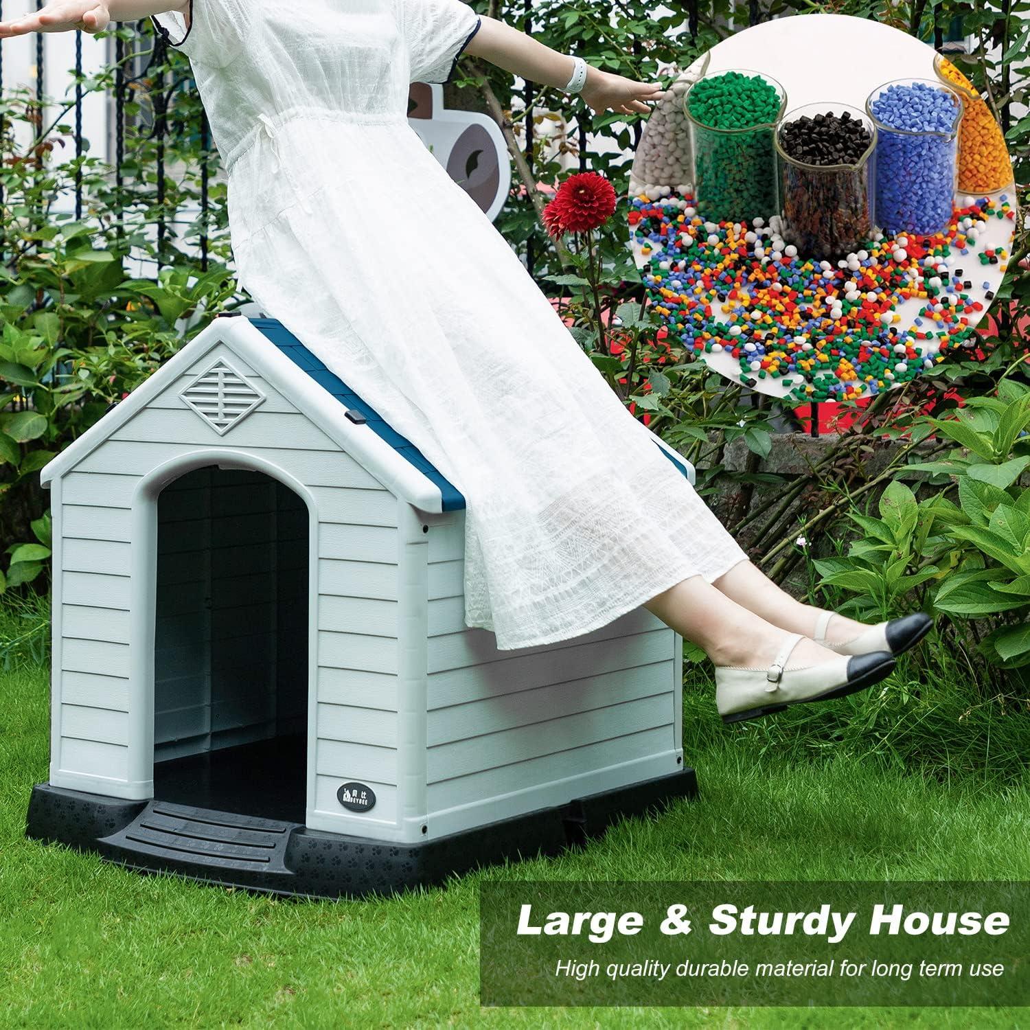 image:imageFDW Dog House Indoor Outdoor Durable Ventilate Waterproof Pet Plastic Dog House for Small Medium Large Dogs Insulated Puppy Shelter Kennel Crate with Air Vents and Elevated FloorBlue