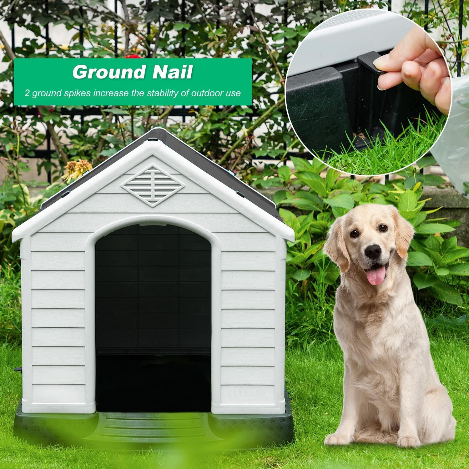 image:imageFDW Dog House Indoor Outdoor Durable Ventilate Waterproof Pet Plastic Dog House for Small Medium Large Dogs Insulated Puppy Shelter Kennel Crate with Air Vents and Elevated FloorGrey